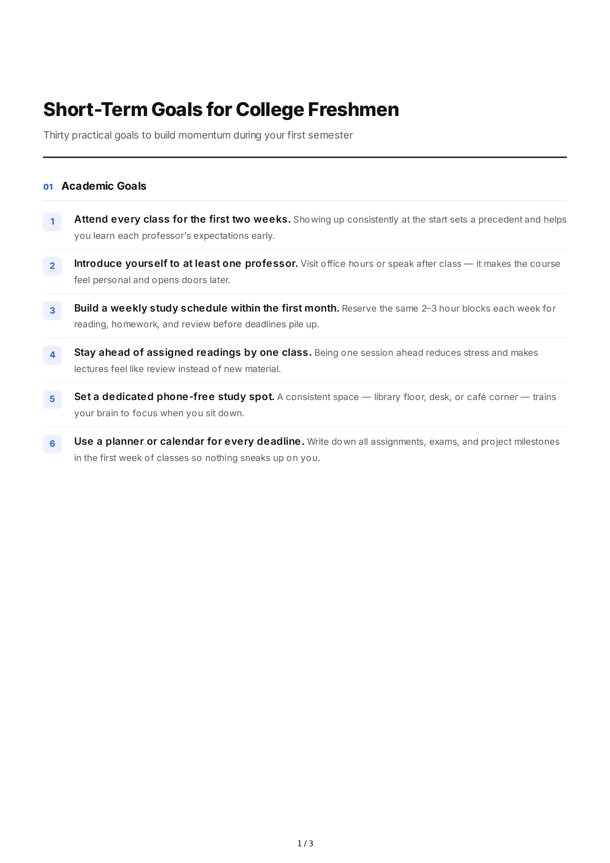 Short-Term Goals for College Freshmen - Free AI Short Term Goals Generator, 50+ Real Short Term Goals Examples
