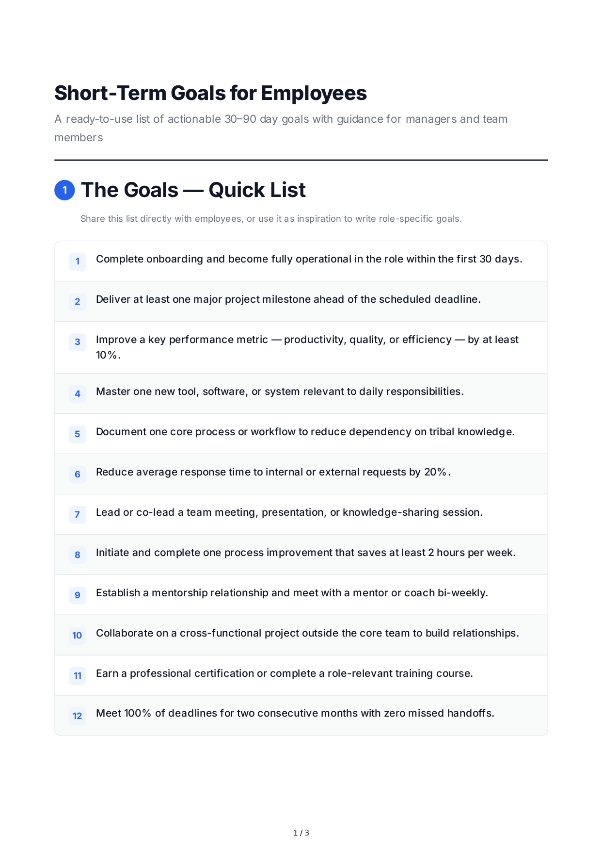 Short-Term Goals for Employees - Free AI Short Term Goals Generator, 50+ Real Short Term Goals Examples