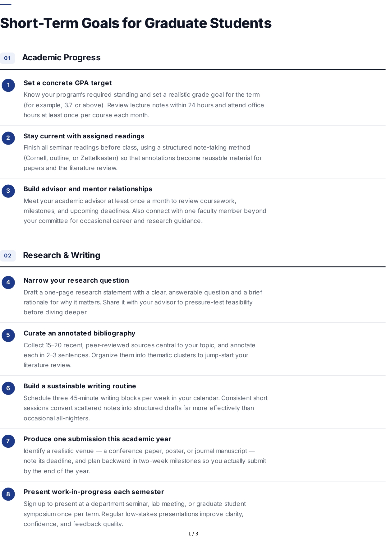 Short-Term Goals for Graduate Students - Free AI Short Term Goals Generator, 50+ Real Short Term Goals Examples