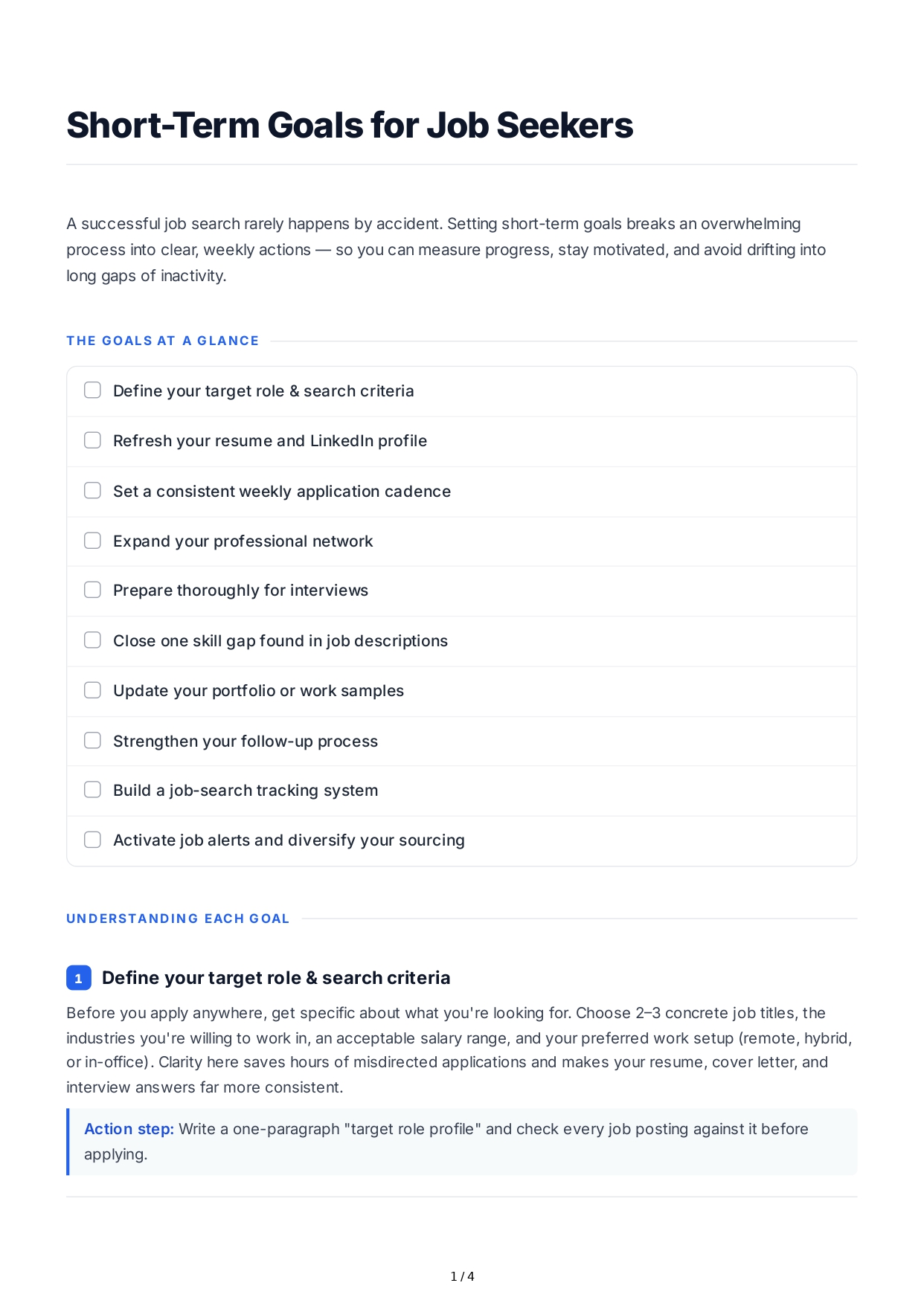 Short-Term Goals for Job Seekers - Free AI Short Term Goals Generator, 50+ Real Short Term Goals Examples