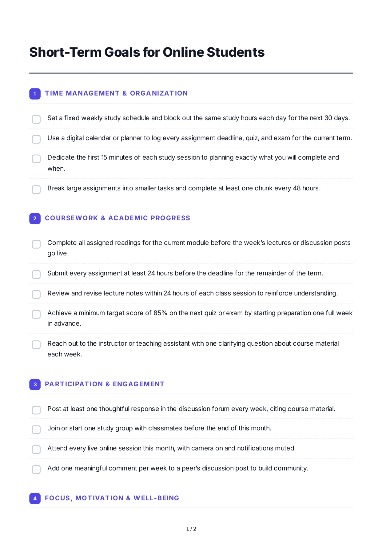 Short-Term Goals for Online Students - Free AI Short Term Goals Generator, 50+ Real Short Term Goals Examples