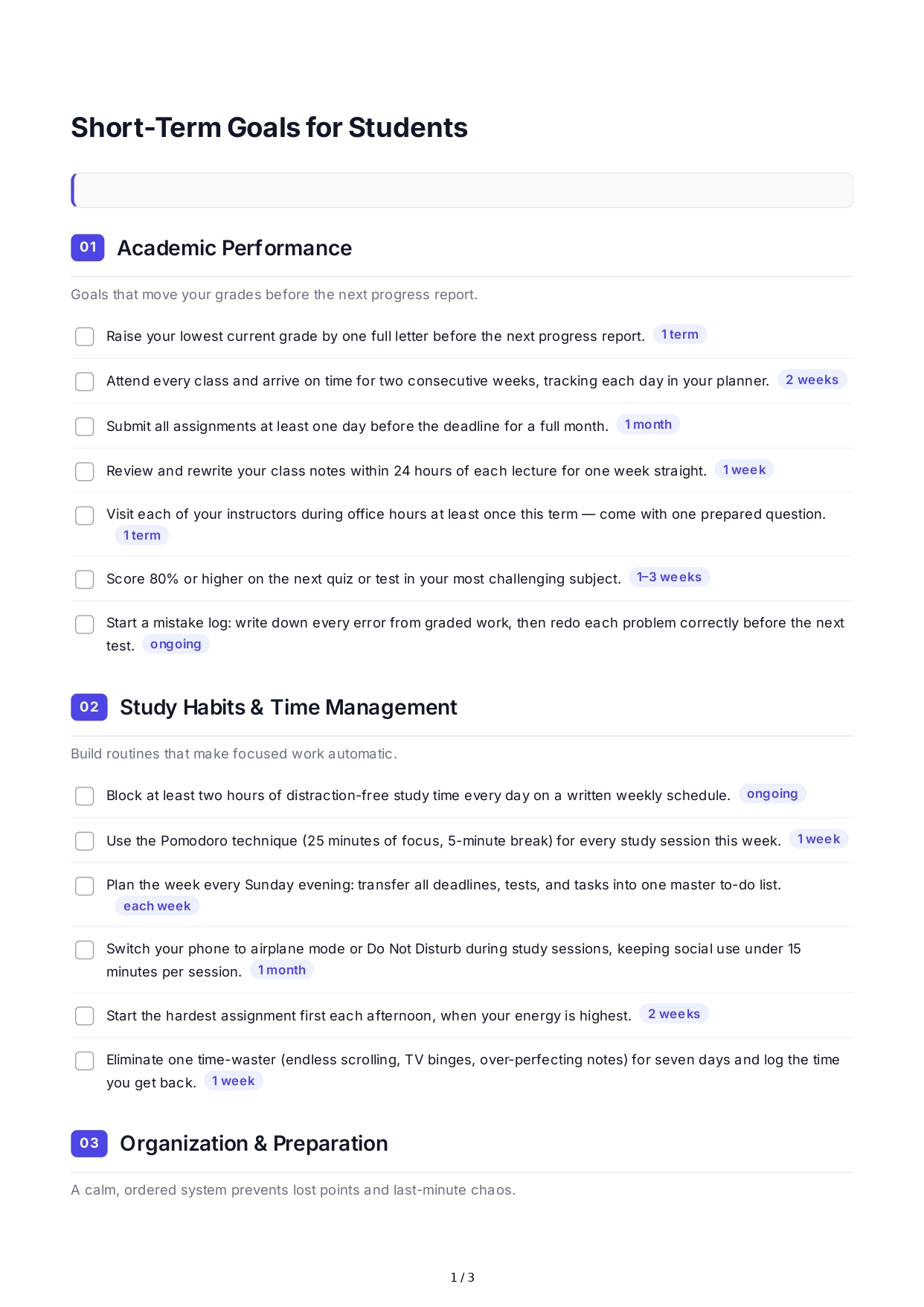 Short-Term Goals for Students - Free AI Short Term Goals Generator, 50+ Real Short Term Goals Examples