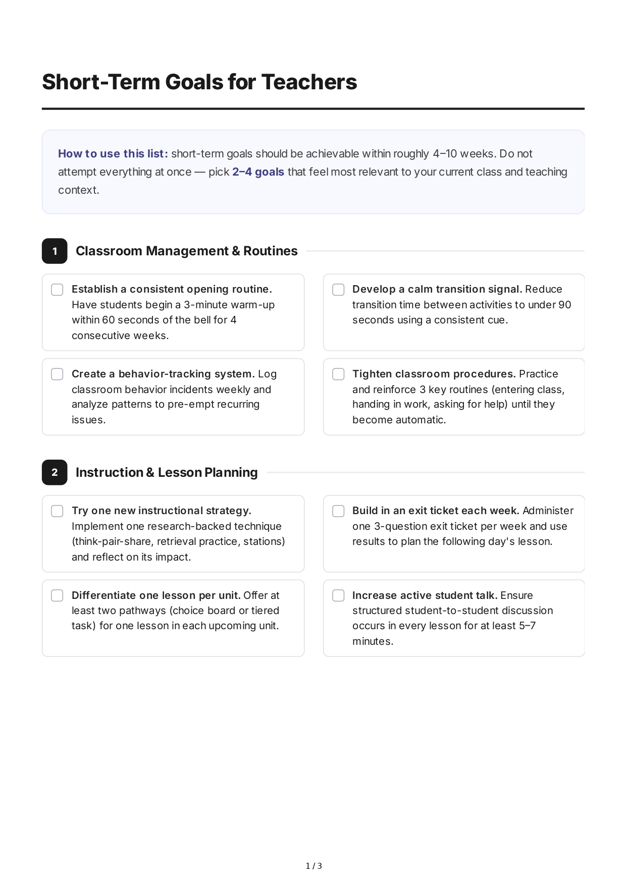 Short-Term Goals for Teachers - Free AI Short Term Goals Generator, 50+ Real Short Term Goals Examples