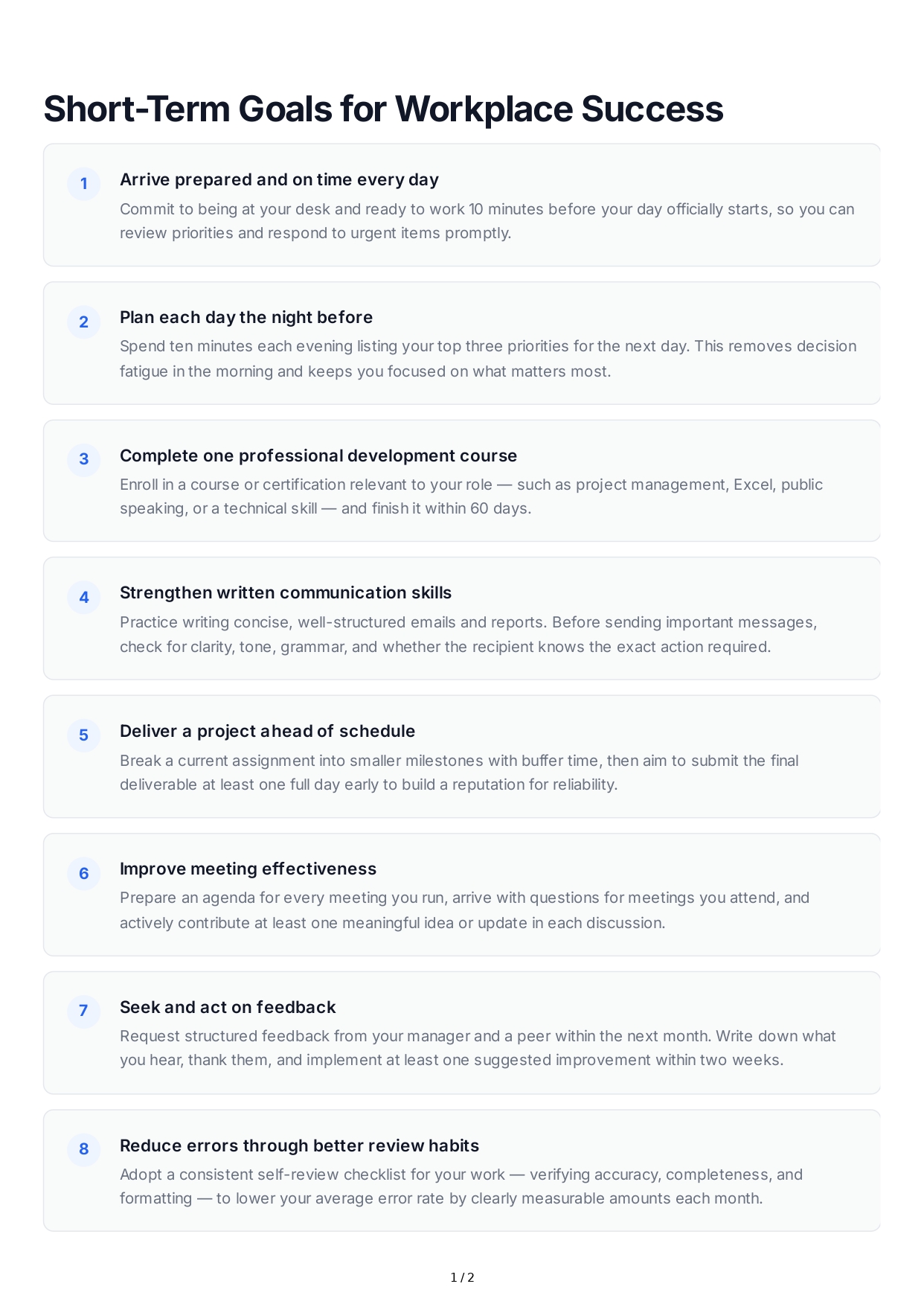 Short-Term Goals for Workplace Success - Free AI Short Term Goals Generator, 50+ Real Short Term Goals Examples