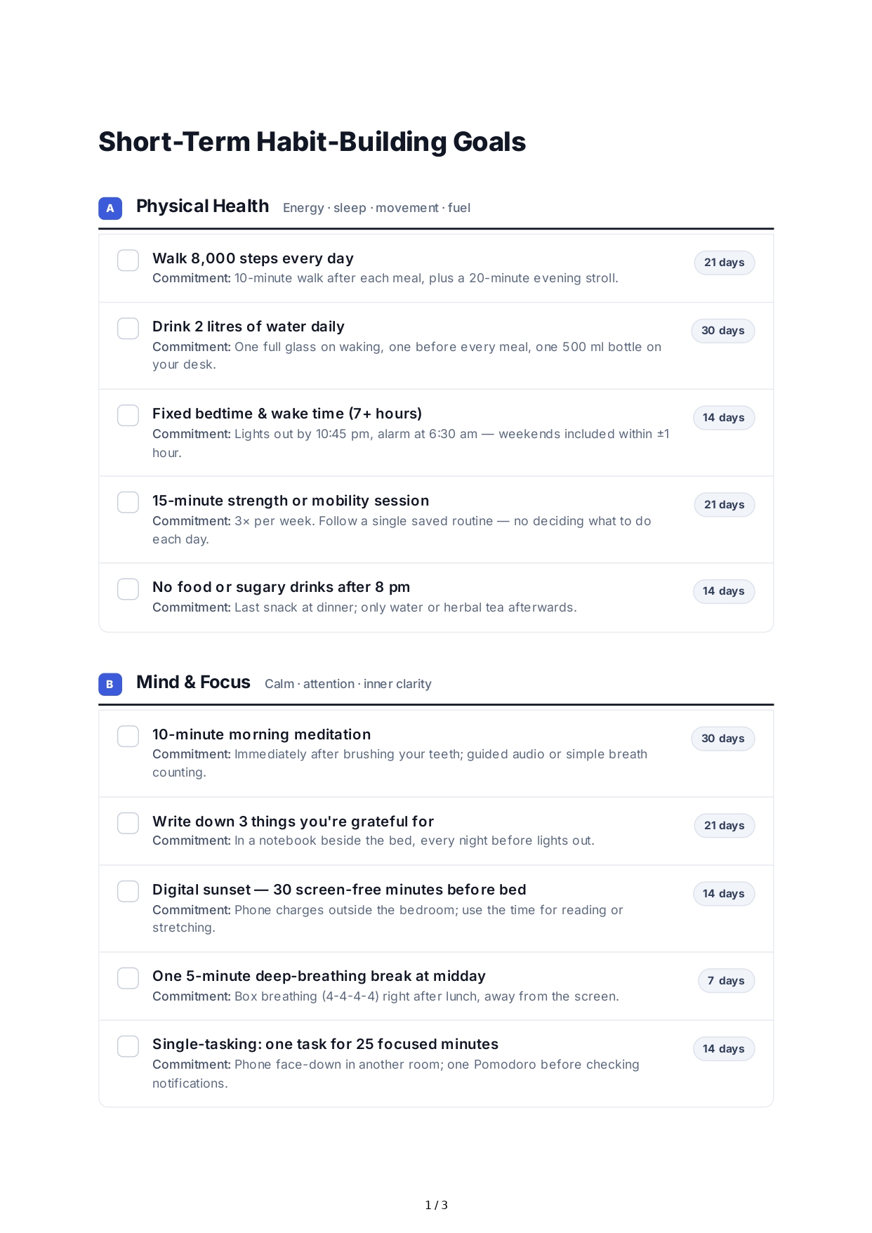 Short-Term Habit-Building Goals - Free AI Short Term Goals Generator, 50+ Real Short Term Goals Examples