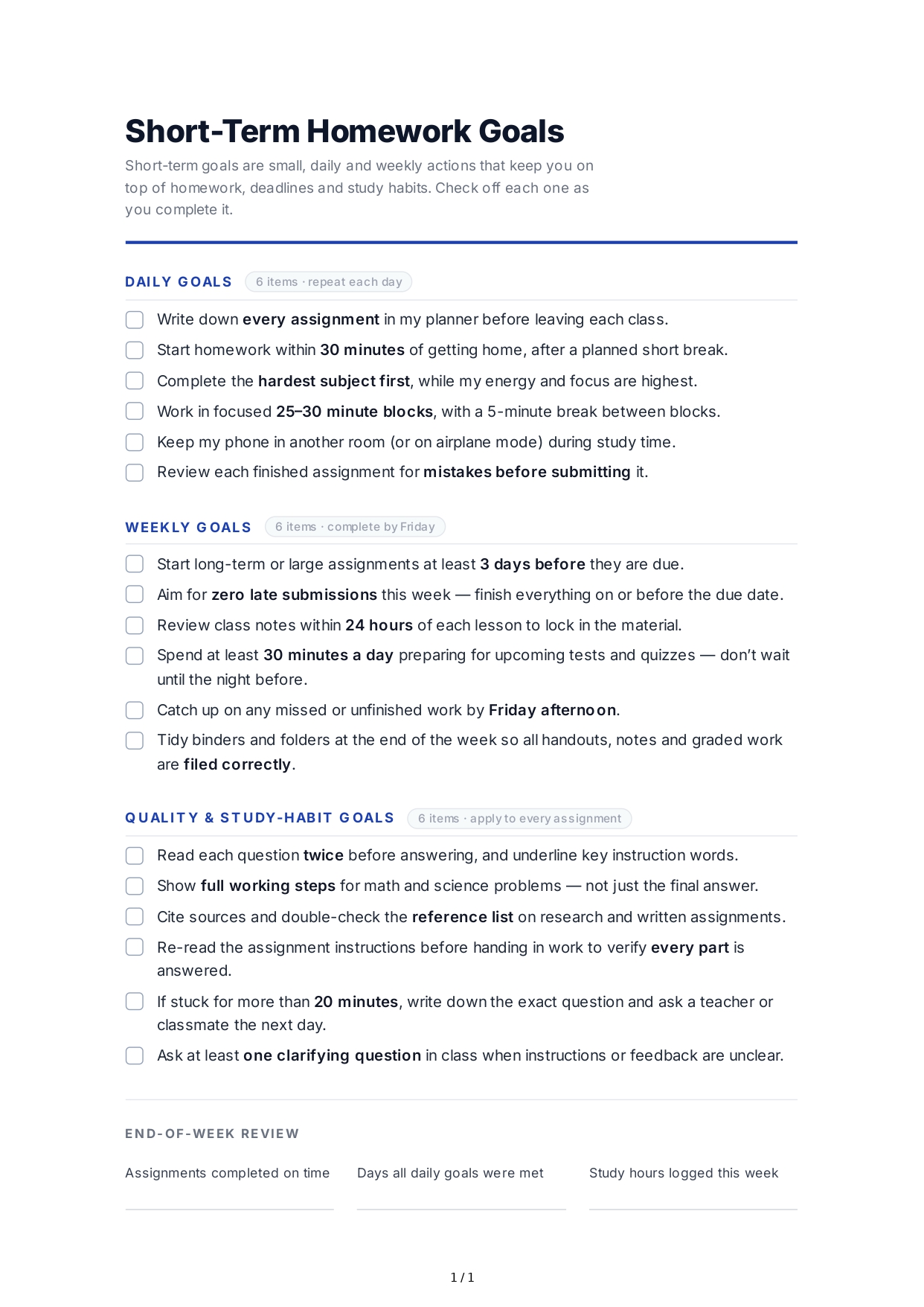 Short-Term Homework Goals - Free AI Short Term Goals Generator, 50+ Real Short Term Goals Examples