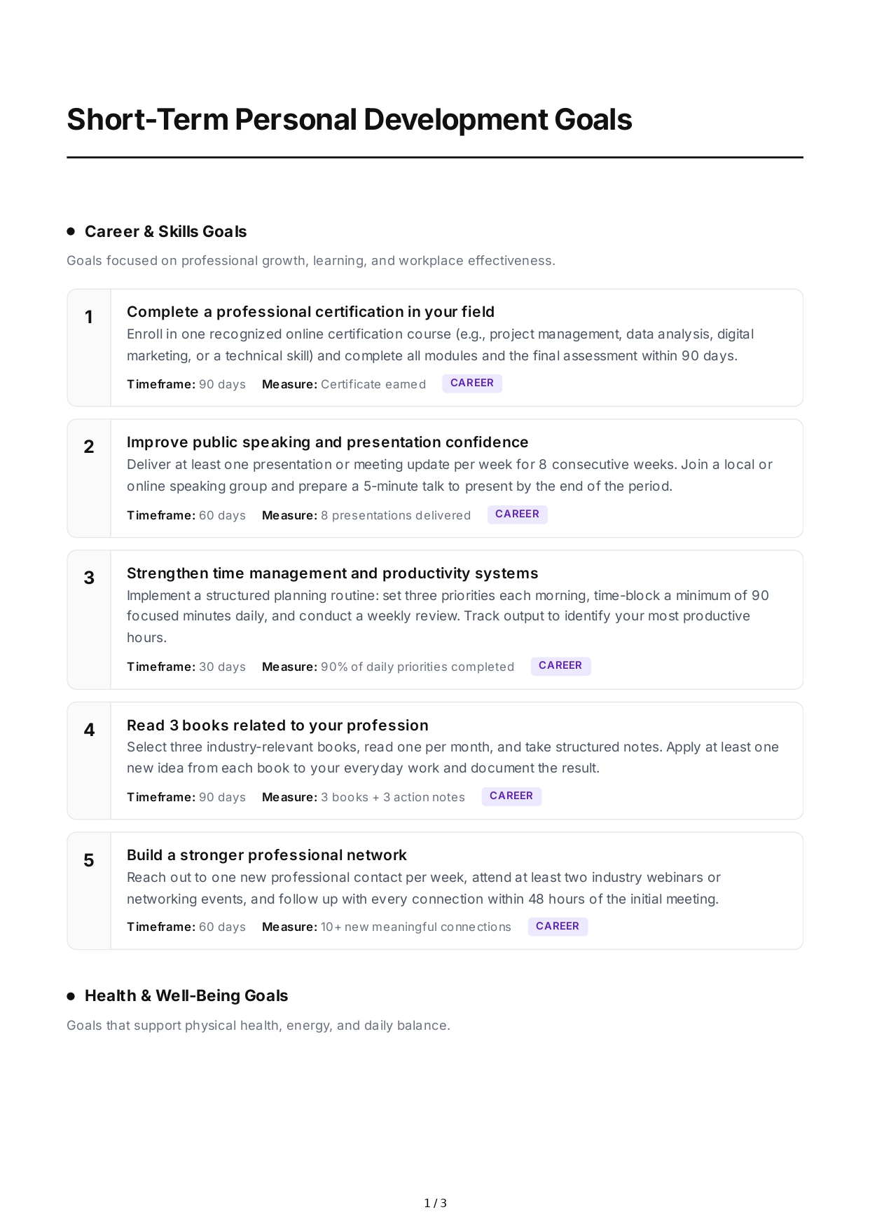 Short-Term Personal Development Goals - Free AI Short Term Goals Generator, 50+ Real Short Term Goals Examples