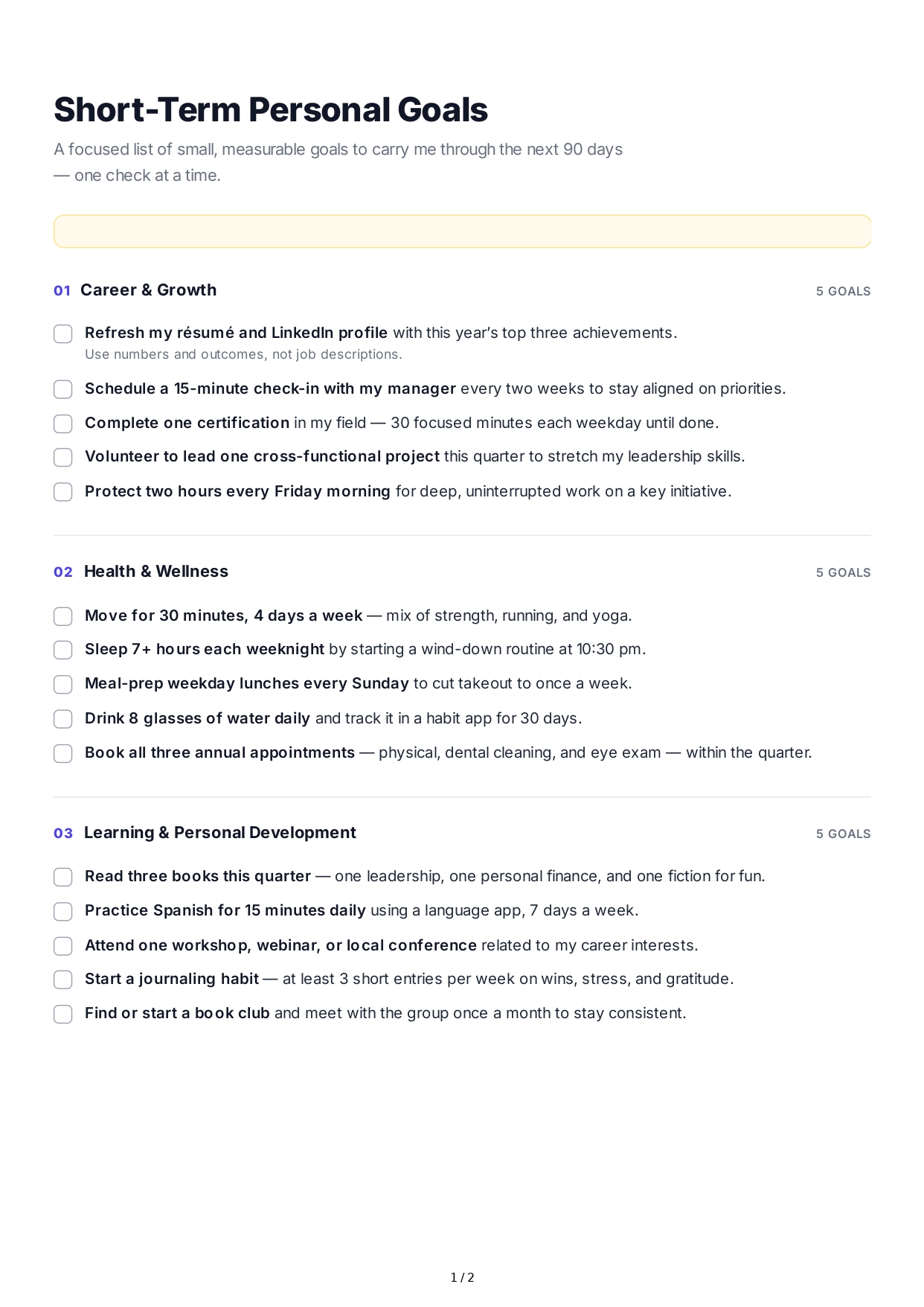 Short-Term Personal Goals - Free AI Short Term Goals Generator, 50+ Real Short Term Goals Examples