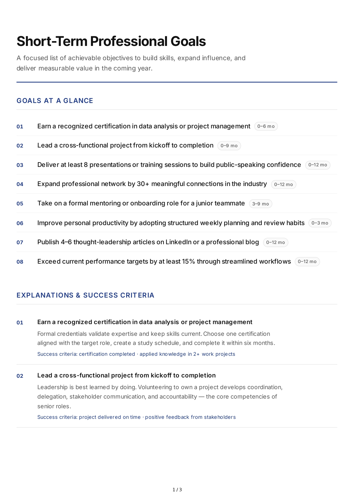 Short-Term Professional Goals - Free AI Short Term Goals Generator, 50+ Real Short Term Goals Examples