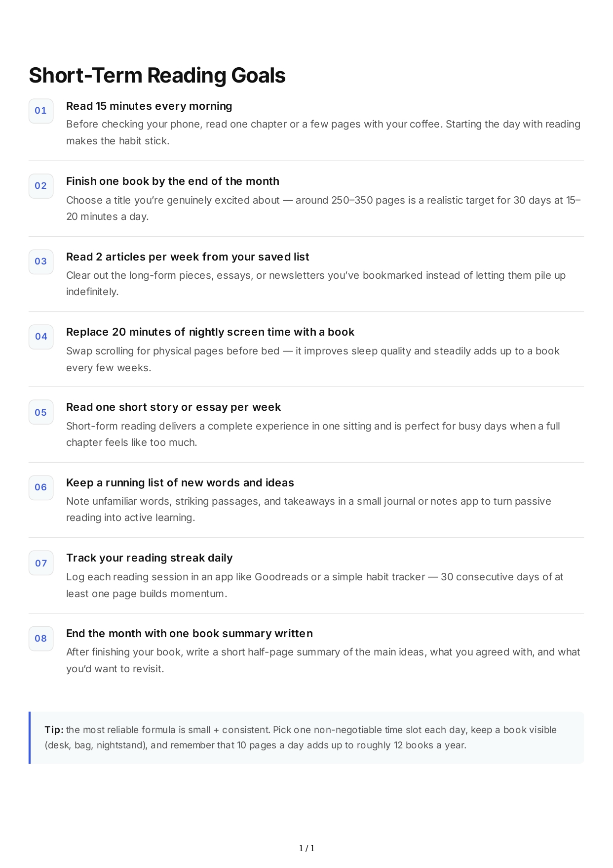 Short-Term Reading Goals - Free AI Short Term Goals Generator, 50+ Real Short Term Goals Examples