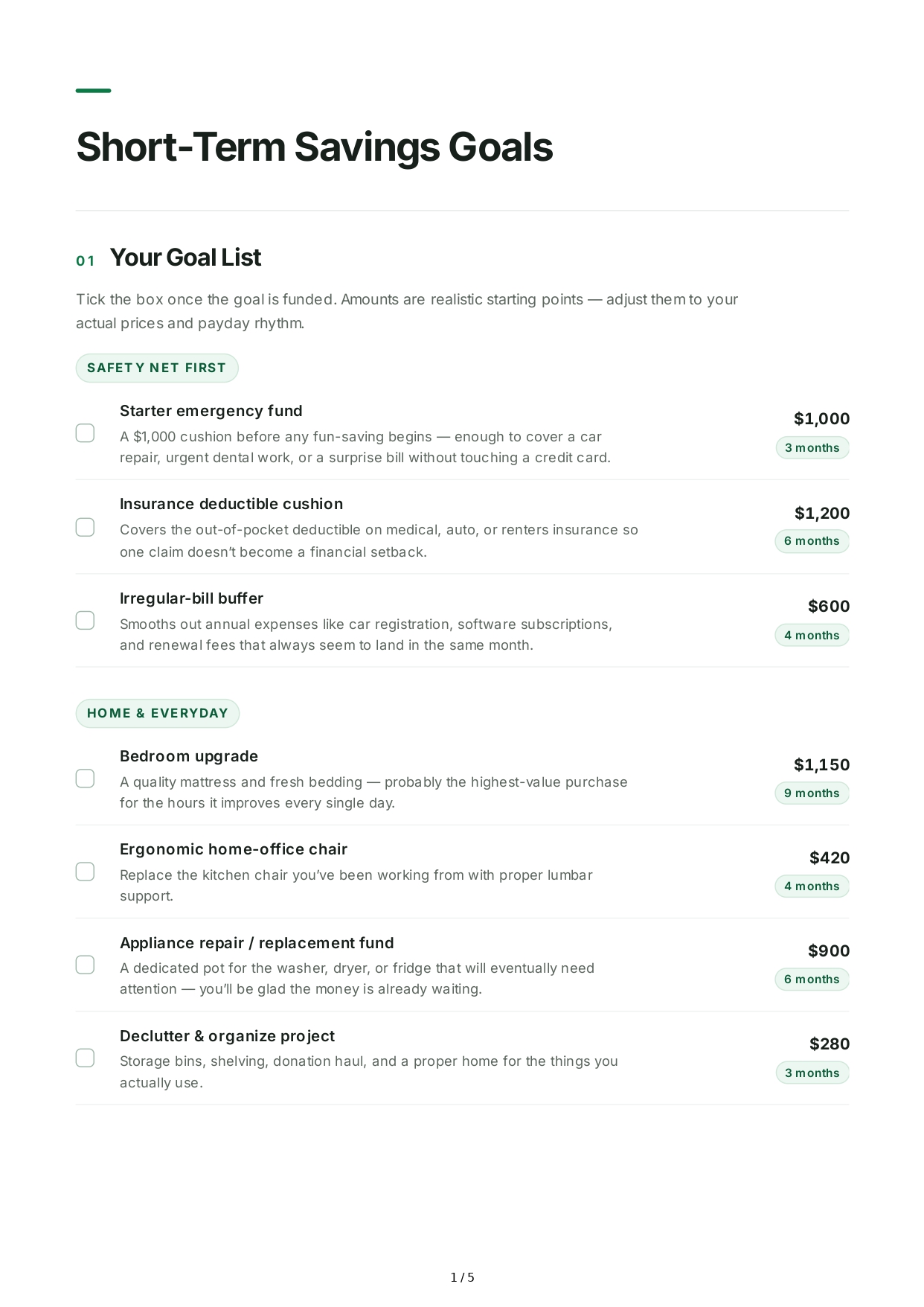 Short-Term Savings Goals - Free AI Short Term Goals Generator, 50+ Real Short Term Goals Examples