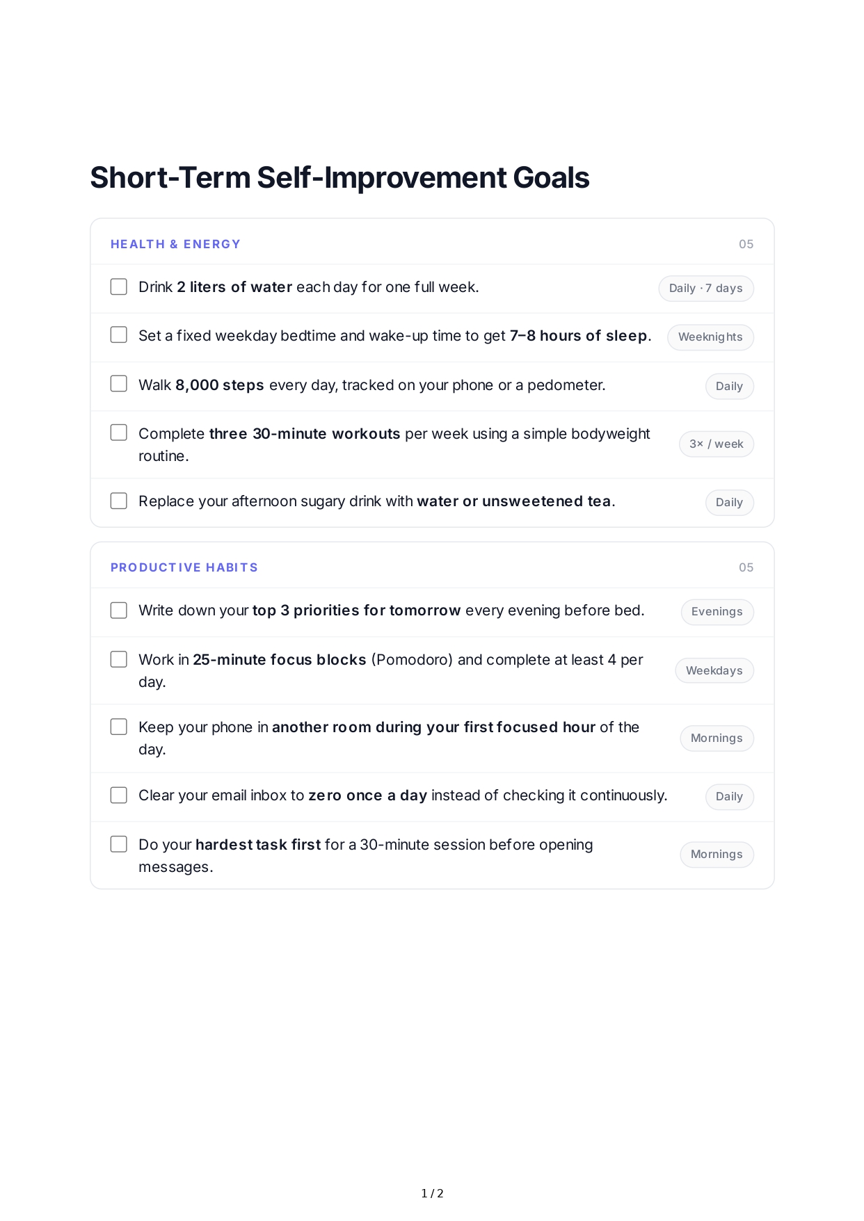 Short-Term Self-Improvement Goals - Free AI Short Term Goals Generator, 50+ Real Short Term Goals Examples