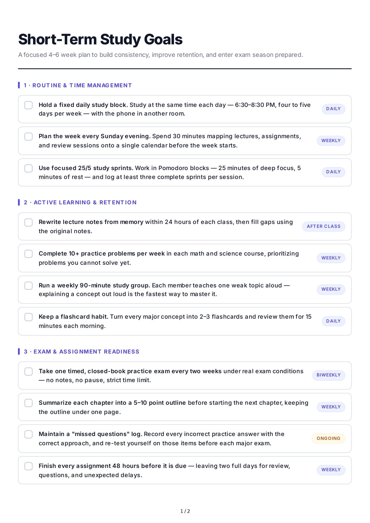 Short-Term Study Goals - Free AI Short Term Goals Generator, 50+ Real Short Term Goals Examples