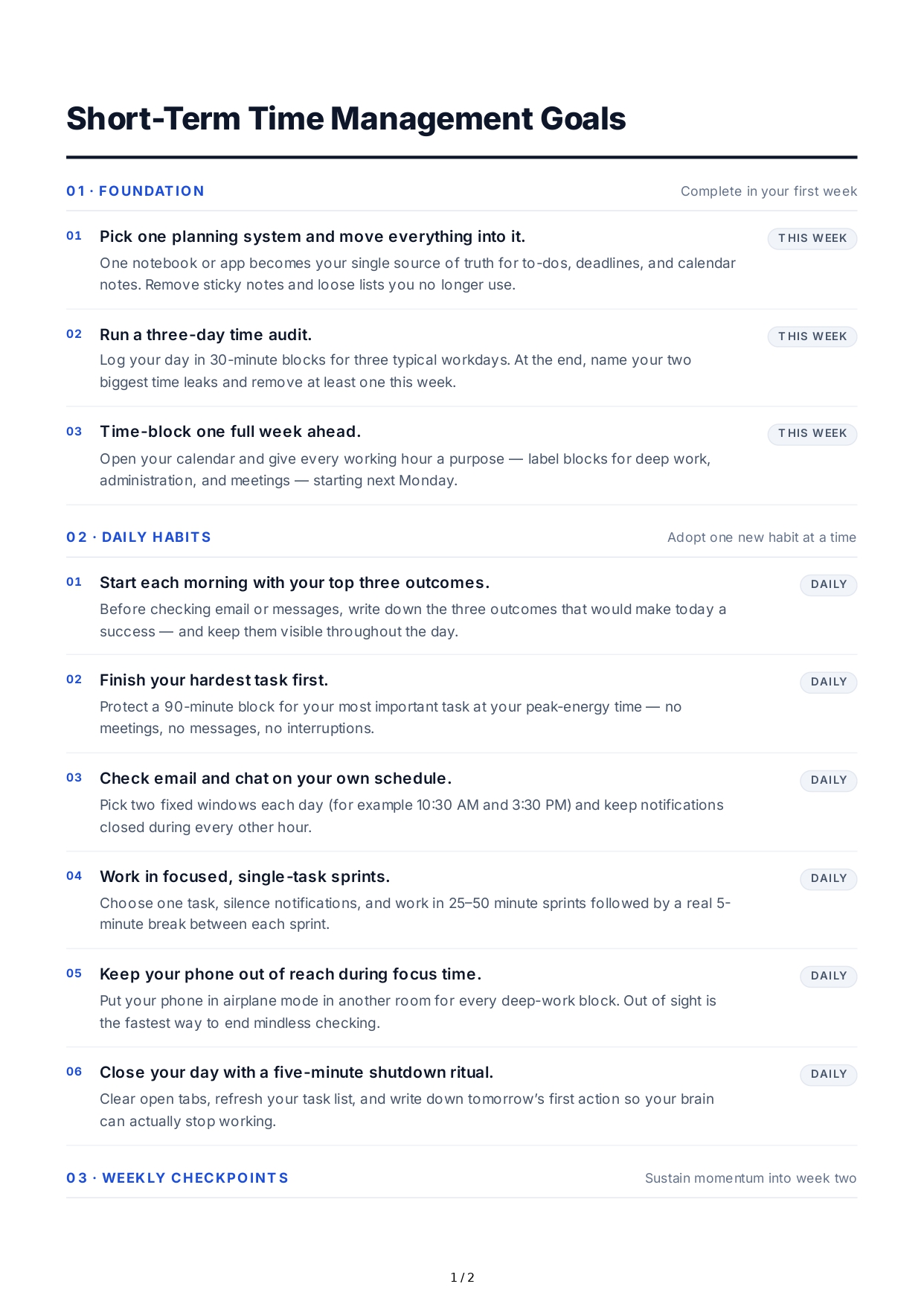 Short-Term Time Management Goals - Free AI Short Term Goals Generator, 50+ Real Short Term Goals Examples