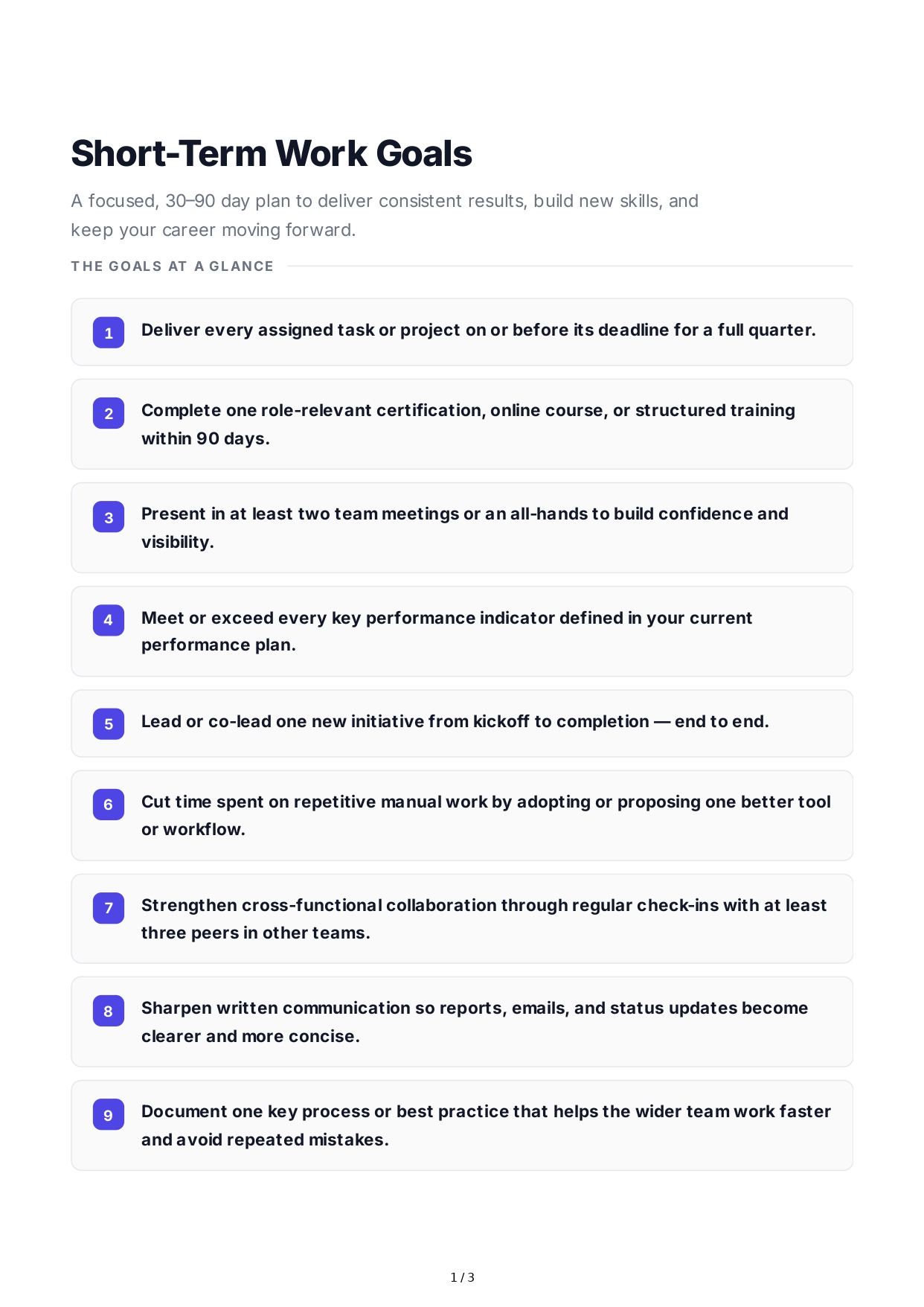Short-Term Work Goals - Free AI Short Term Goals Generator, 50+ Real Short Term Goals Examples