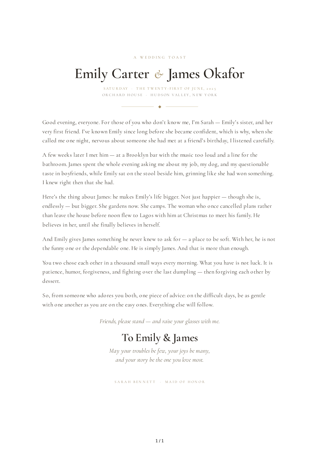 Simple Wedding Toast - Free AI Wedding Toast Generator, 50+ Real Wedding Toast Examples