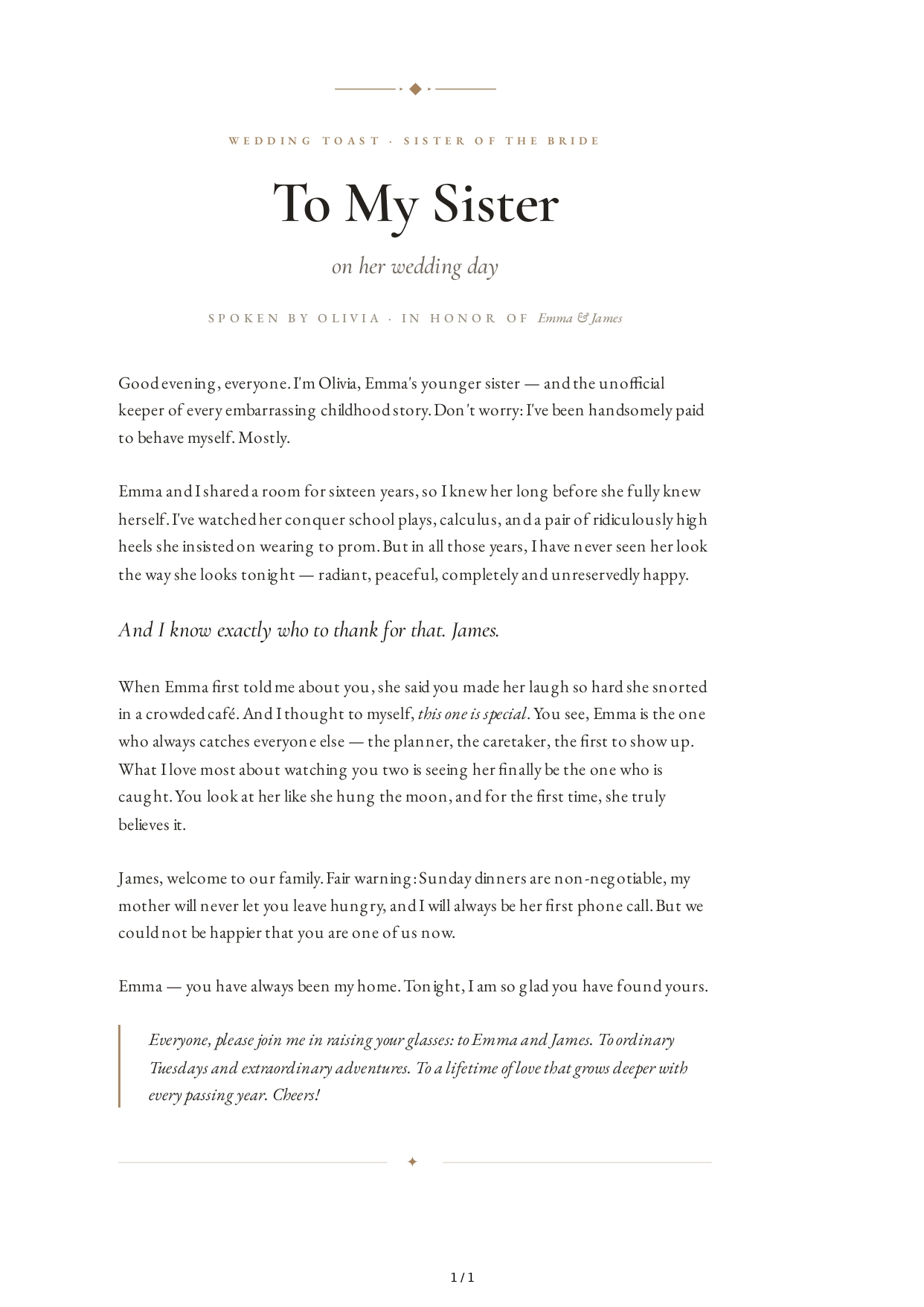 Sister of the Bride Wedding Toast - Free AI Wedding Toast Generator, 50+ Real Wedding Toast Examples