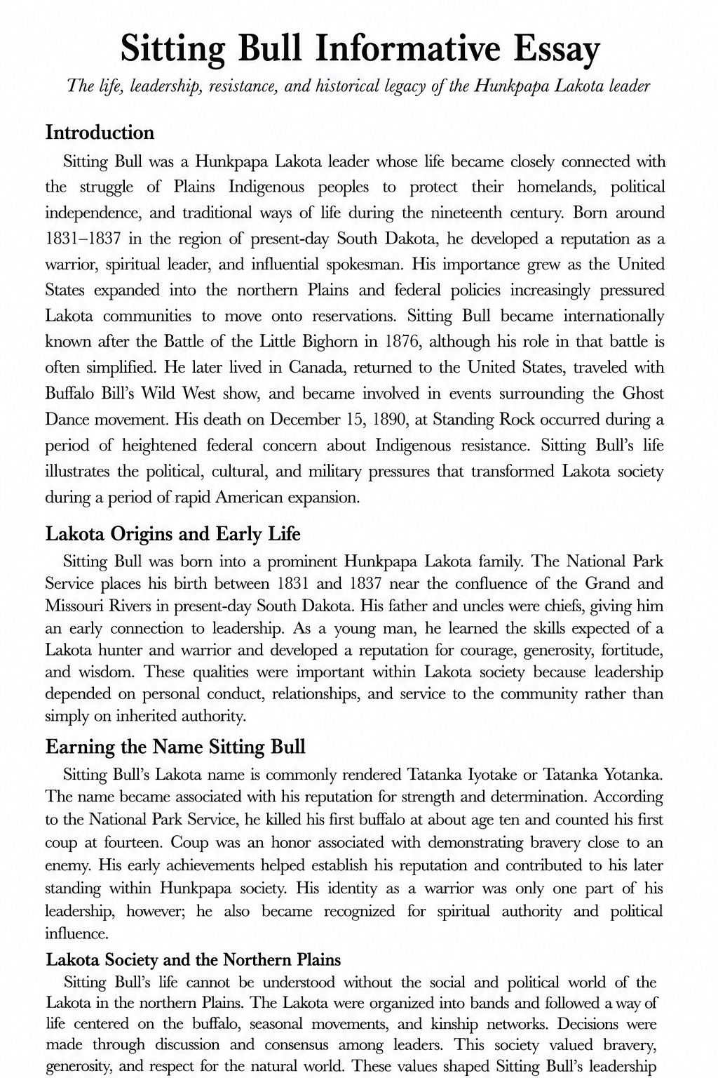 Sitting Bull Informative Essay - Free AI Informative Essay Generator, 50+ Real Informative Essay Examples