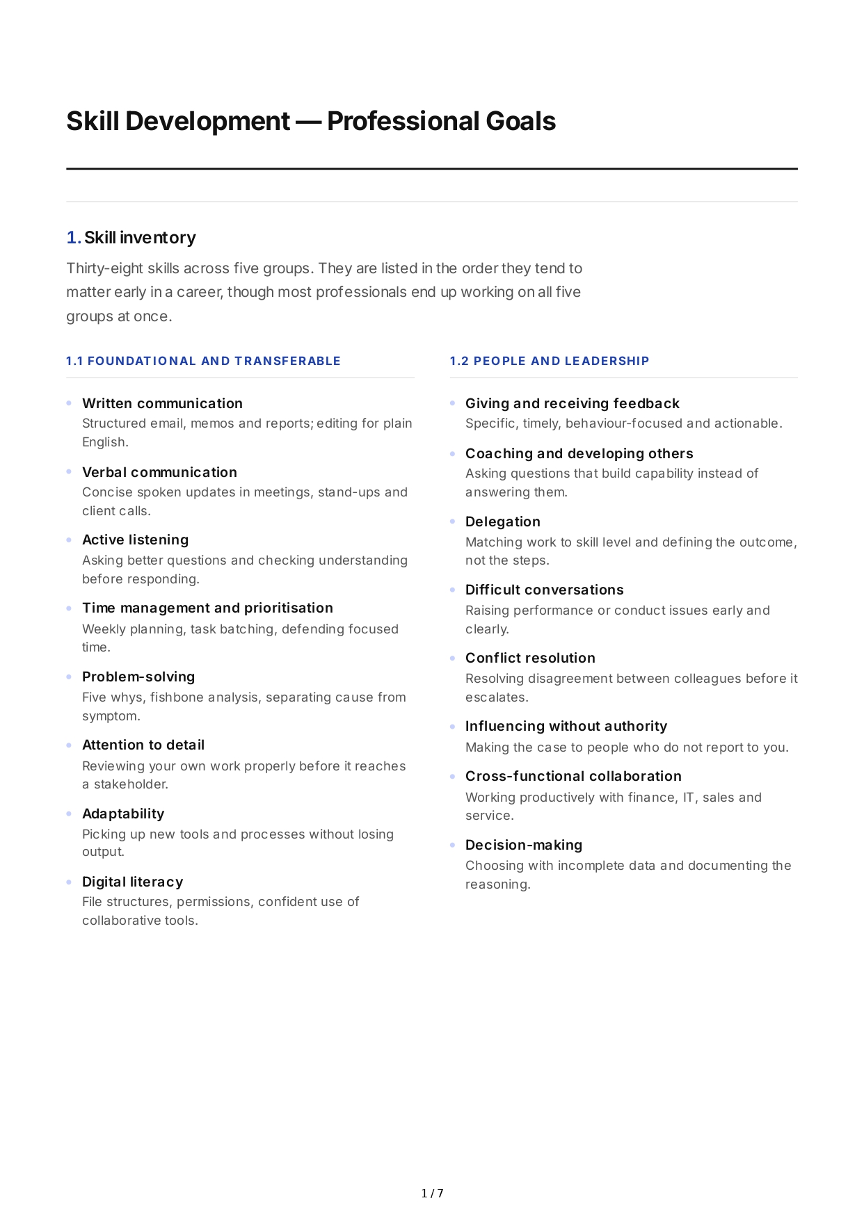 Skill Development Professional Goals - Free AI Professional Goals Generator, 50+ Real Professional Goals Examples