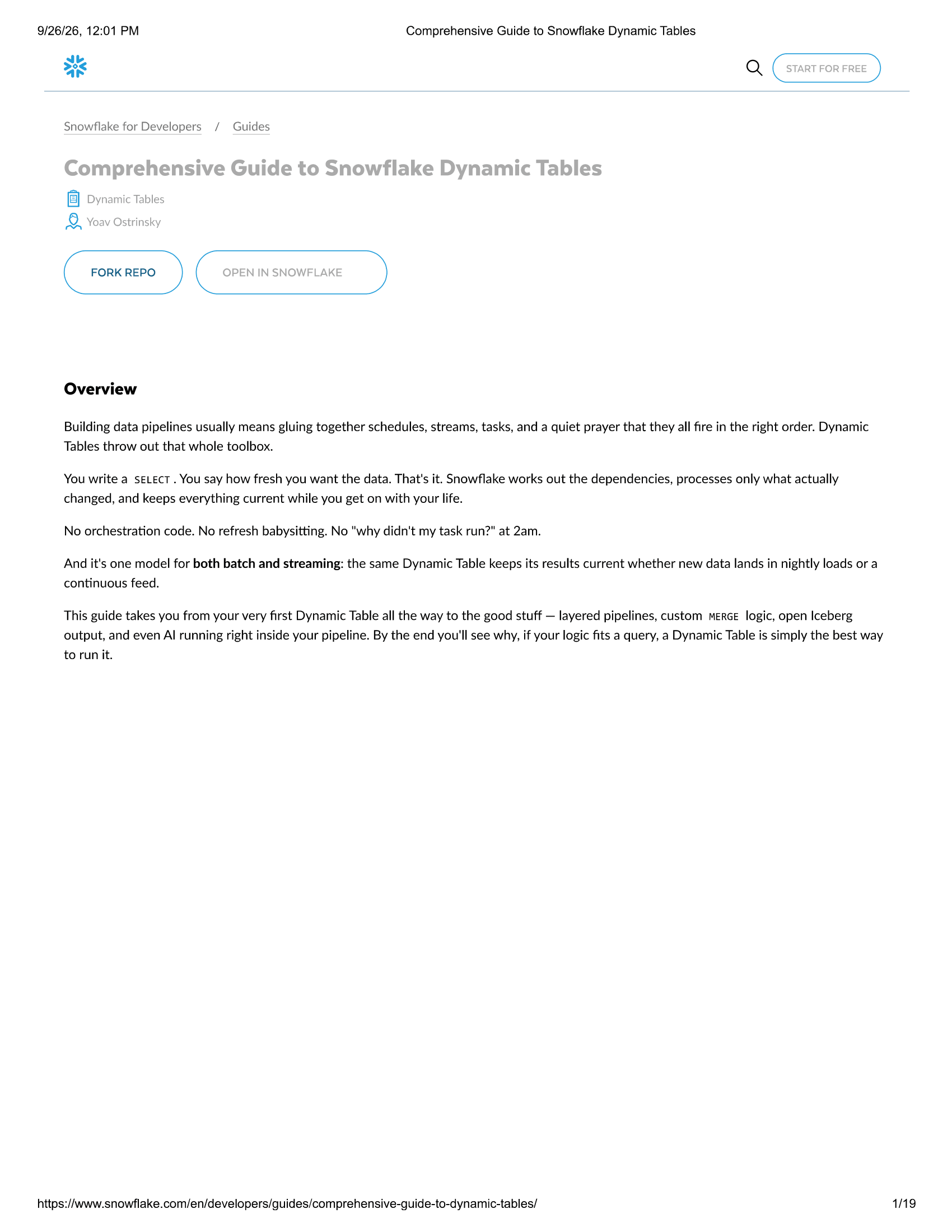 Snowflake Comprehensive Guide to Dynamic Tables - Free AI Guide Generator, 50+ Real Guide Examples