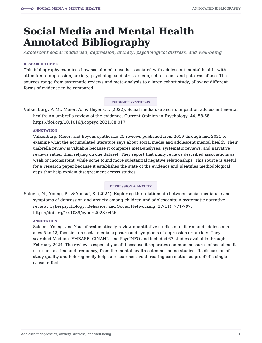 Social Media and Mental Health Annotated Bibliography - Free AI Annotated Bibliography Generator, 50+ Real Annotated Bibliography Examples