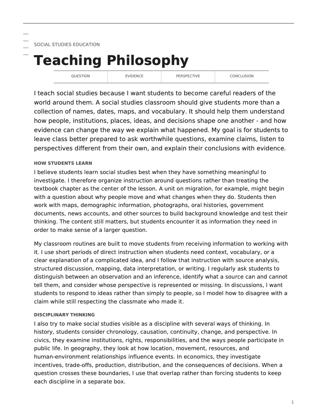 Social Studies Teacher Teaching Philosophy - AI Teaching Philosophy Generator, 50+ Real Teaching Philosophy Examples