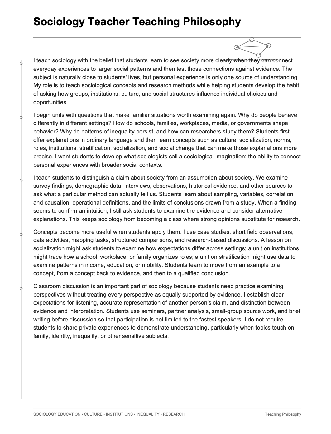 Sociology Teacher Teaching Philosophy - AI Teaching Philosophy Generator, 50+ Real Teaching Philosophy Examples