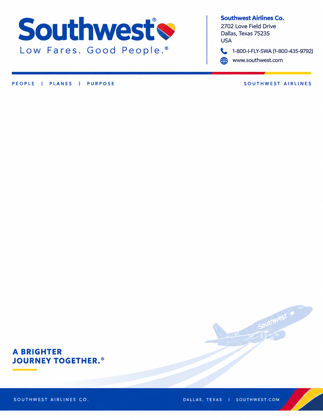 Southwest Airlines Letterhead - Free AI Letterhead Generator, 50+ Real Letterhead Examples