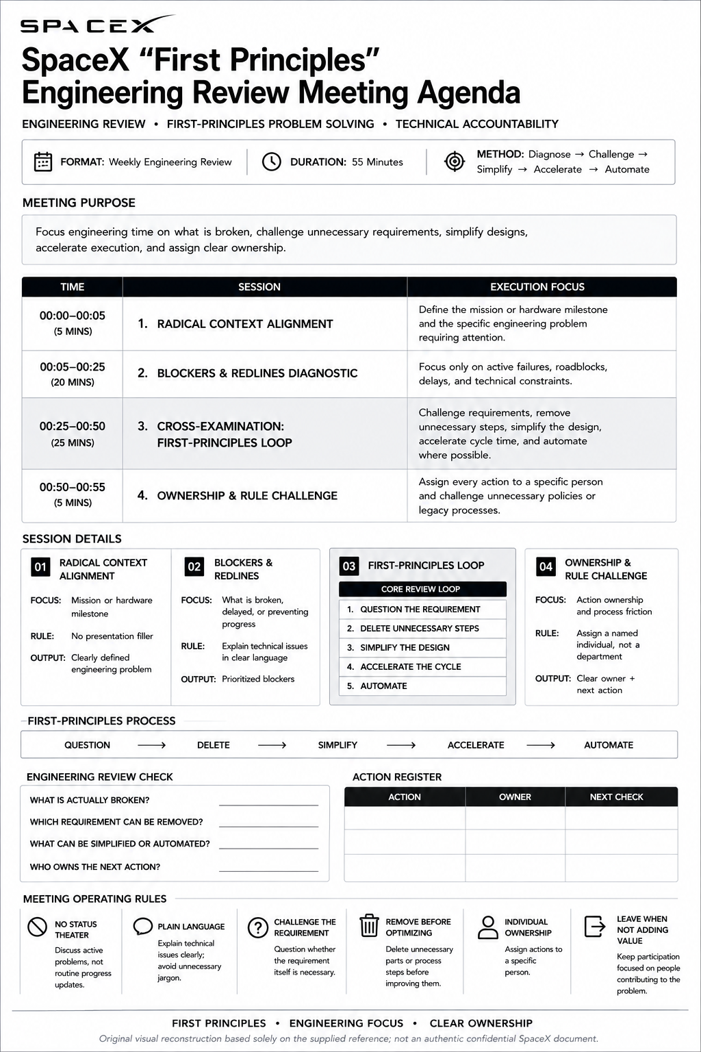 SpaceX “First Principles” Engineering Review Meeting Agenda - Free AI Meeting Agenda Generator, 50+ Real Meeting Agenda Examples