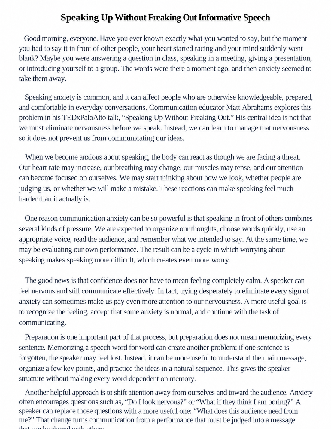 Speaking Up Without Freaking Out Informative Speech - Free AI Informative Speech Generator, 50+ Real Informative Speech Examples