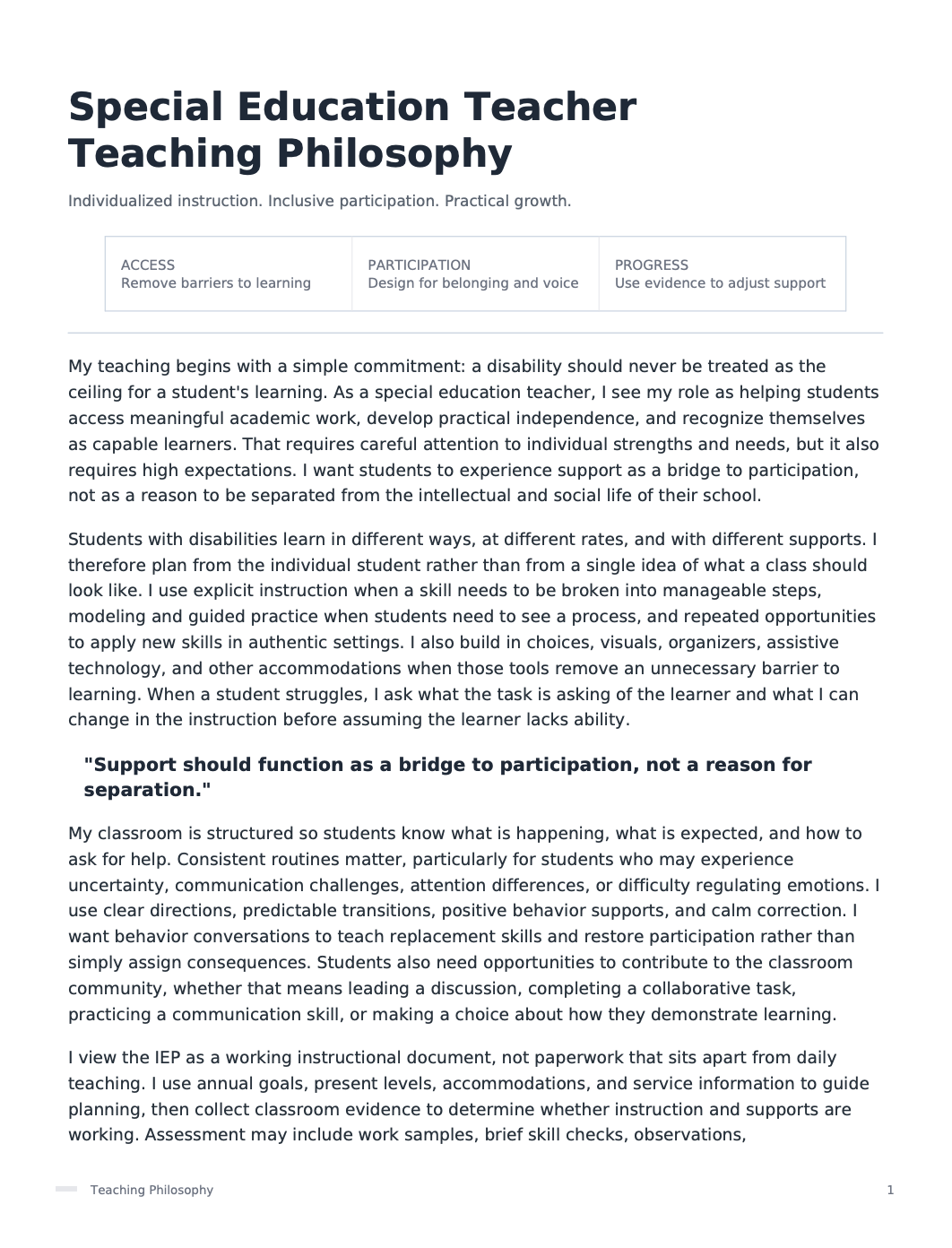 Special Education Teacher Teaching Philosophy - Free AI Teaching Philosophy Generator, 50+ Real Teaching Philosophy Examples