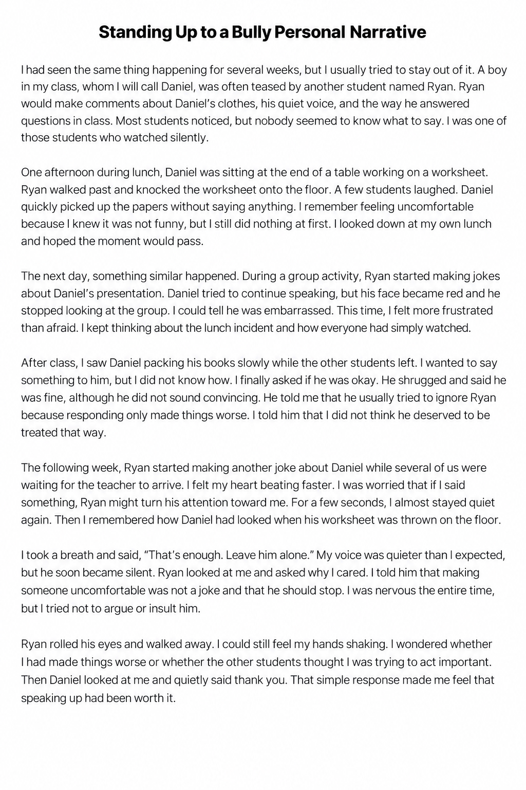 Standing Up to a Bully Personal Narrative - Free AI Personal Narrative Generator, 50+ Real Personal Narrative Examples