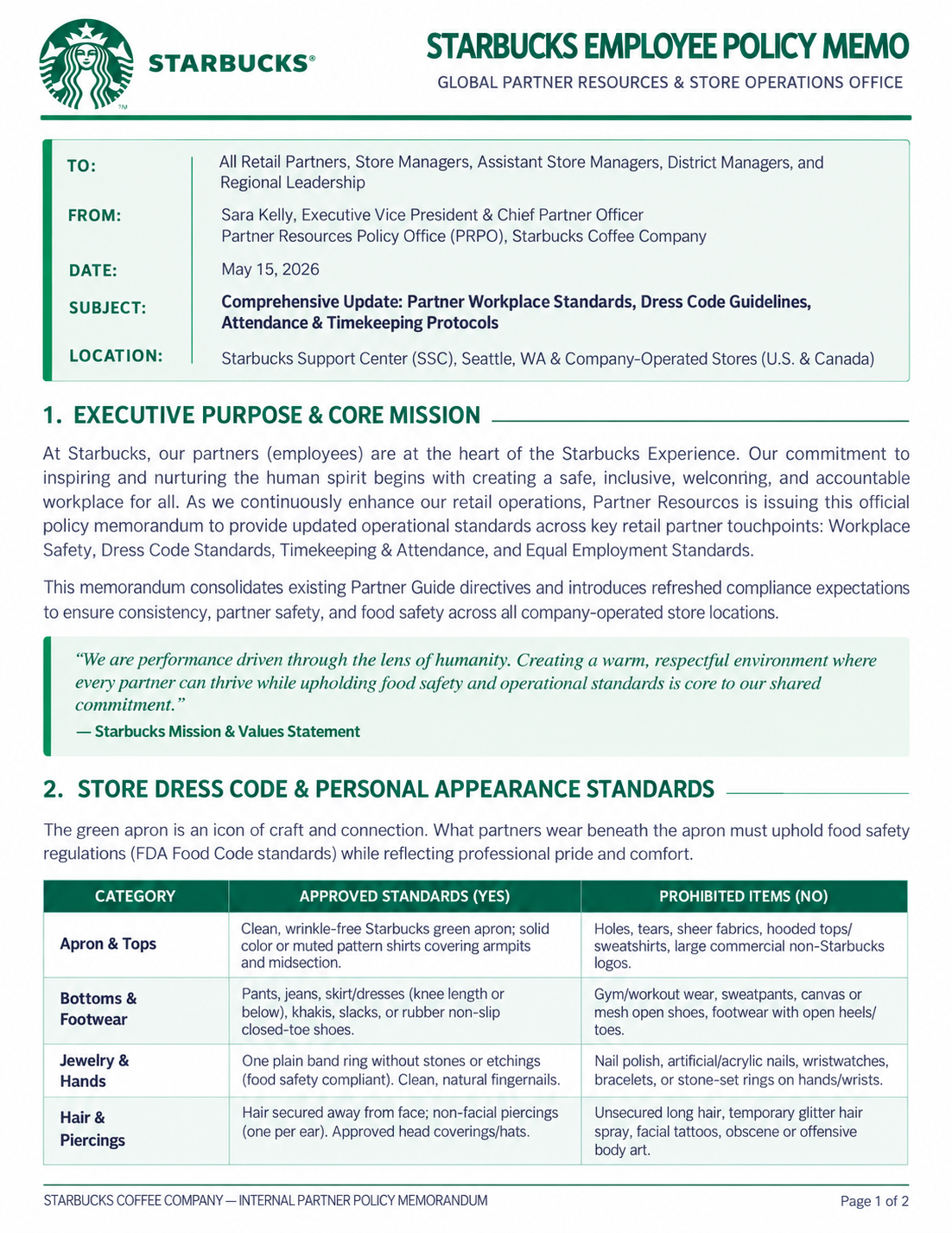 Starbucks Employee Policy Memo - Free AI Memo Generator, 50+ Real Memo Examples