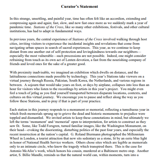 Stations of the Cross Curatorial Statement - Free AI Statement Generator, 50+ Real Statement Examples