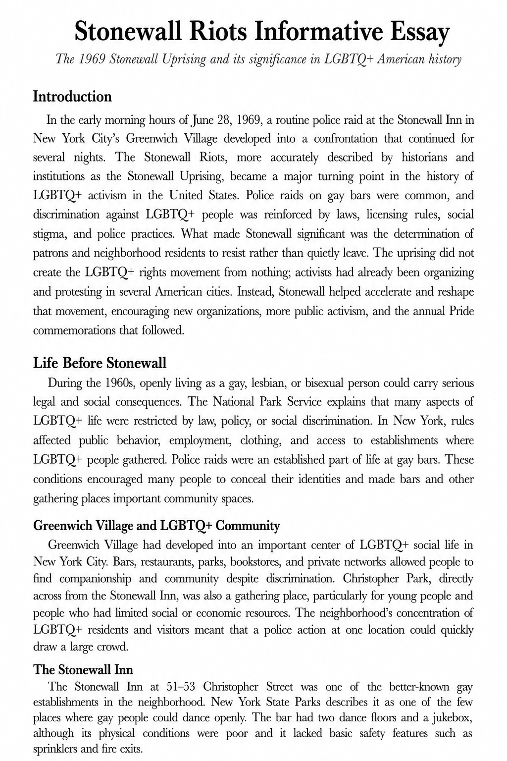 Stonewall Riots Informative Essay - Free AI Essay Introduction Generator, 50+ Real Essay Introduction Examples