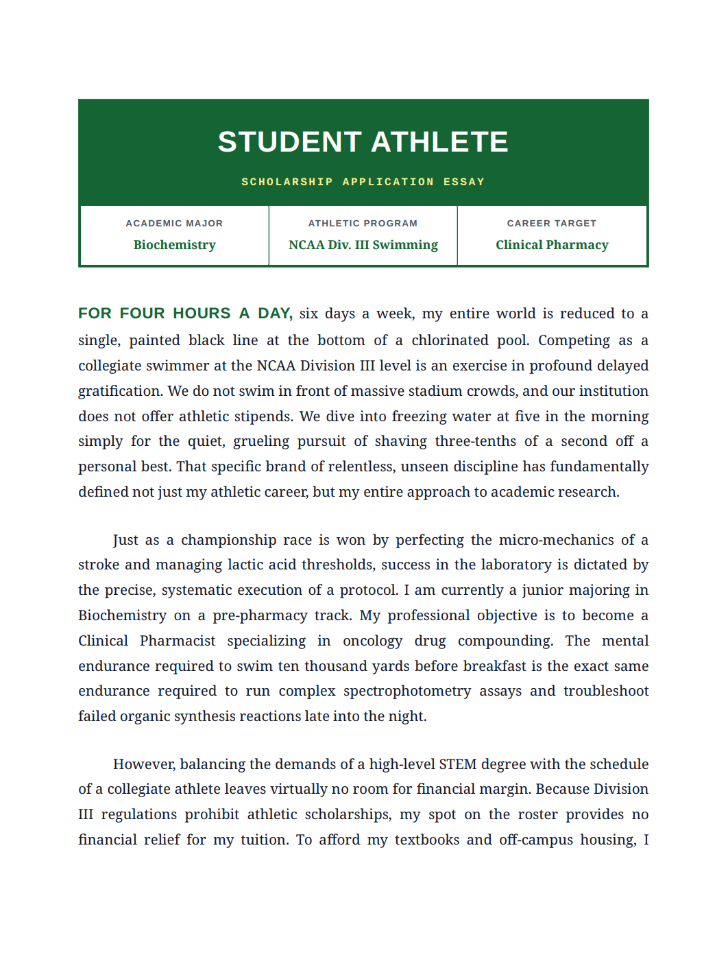 Student Athlete Scholarship Essay - Free AI Scholarship Essay Generator, 50+ Real Scholarship Essay Examples