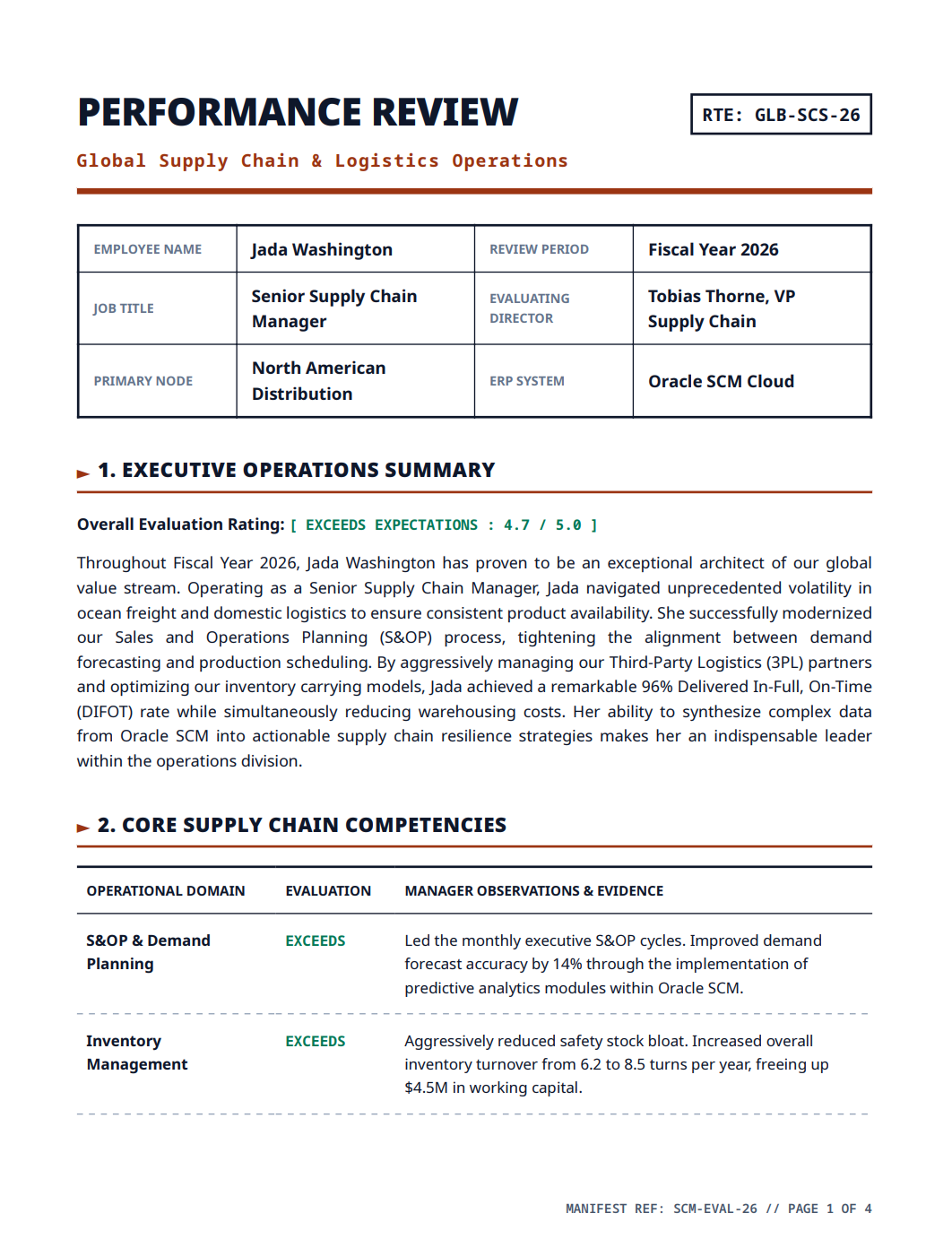Supply Chain Manager Performance Review - Free AI Performance Review Generator, 50+ Real Performance Review Examples