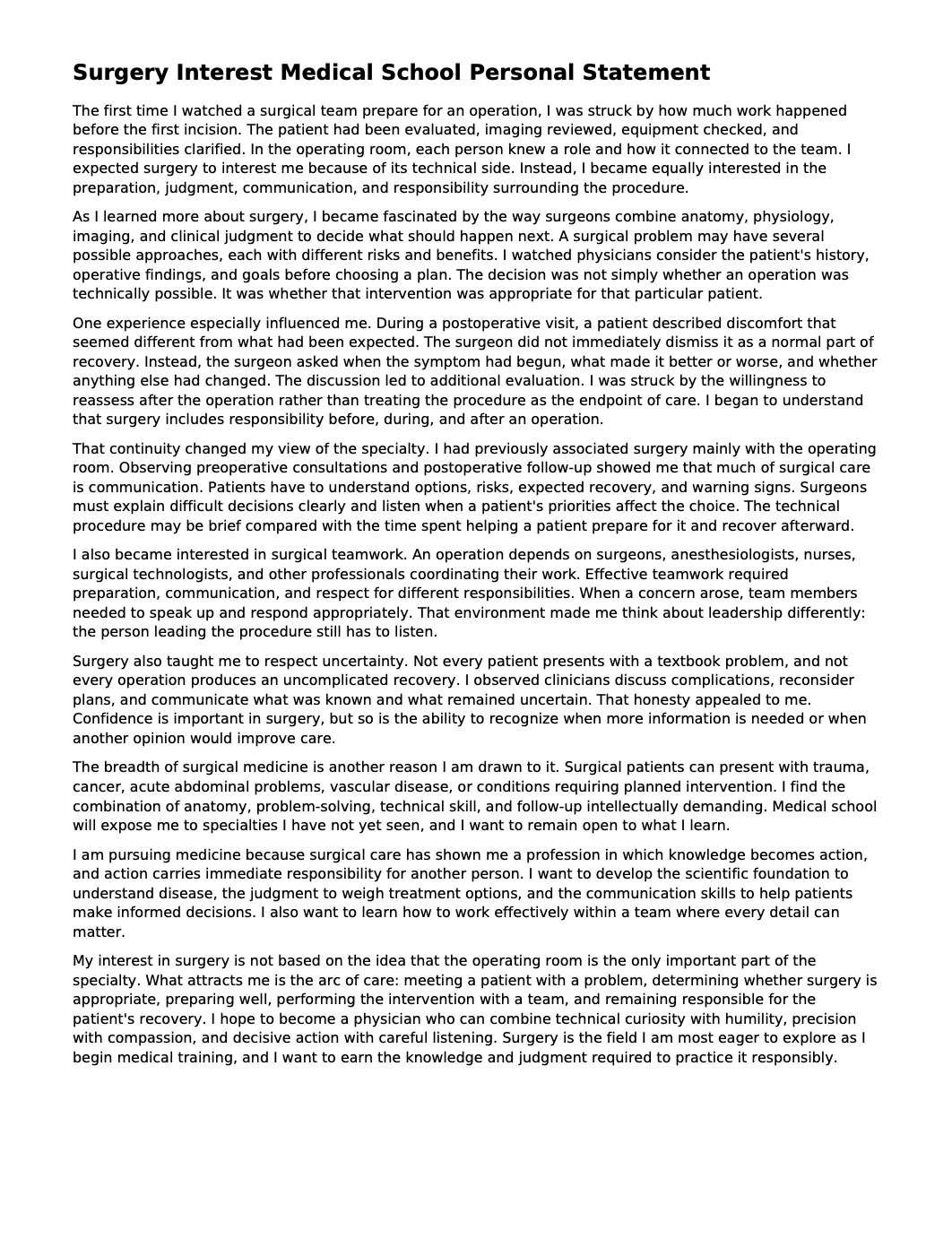 Surgery Interest Medical School Personal Statement - Free AI Medical School Personal Statement Generator, 50+ Real Medical School Personal Statement Examples