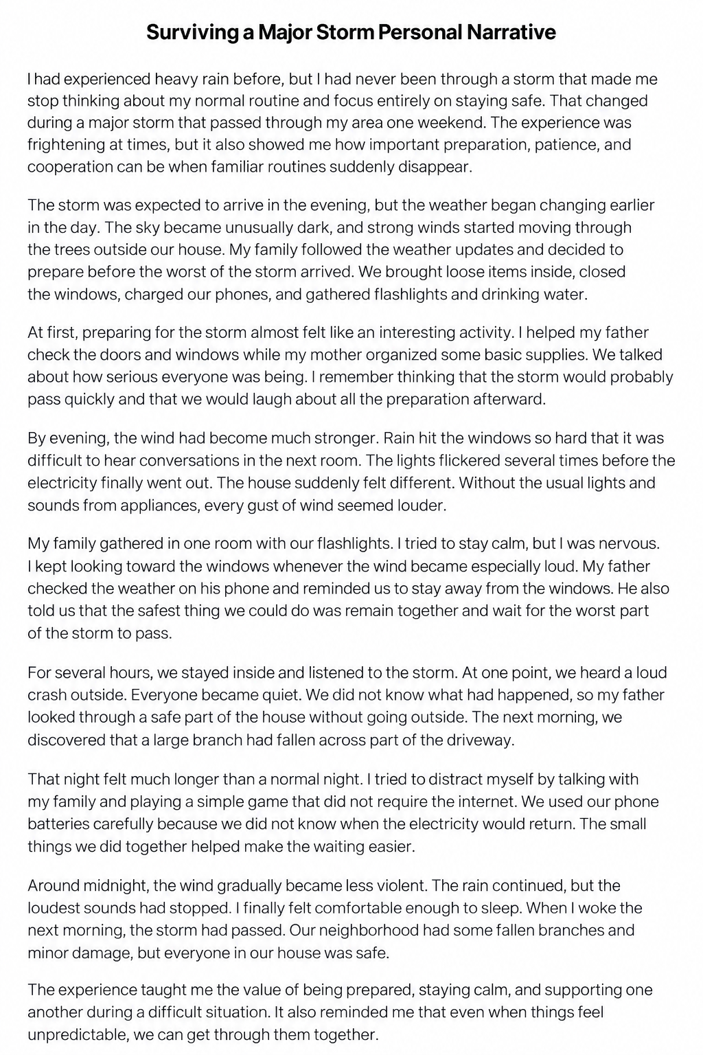 Surviving a Major Storm Personal Narrative - Free AI Personal Narrative Generator, 50+ Real Personal Narrative Examples