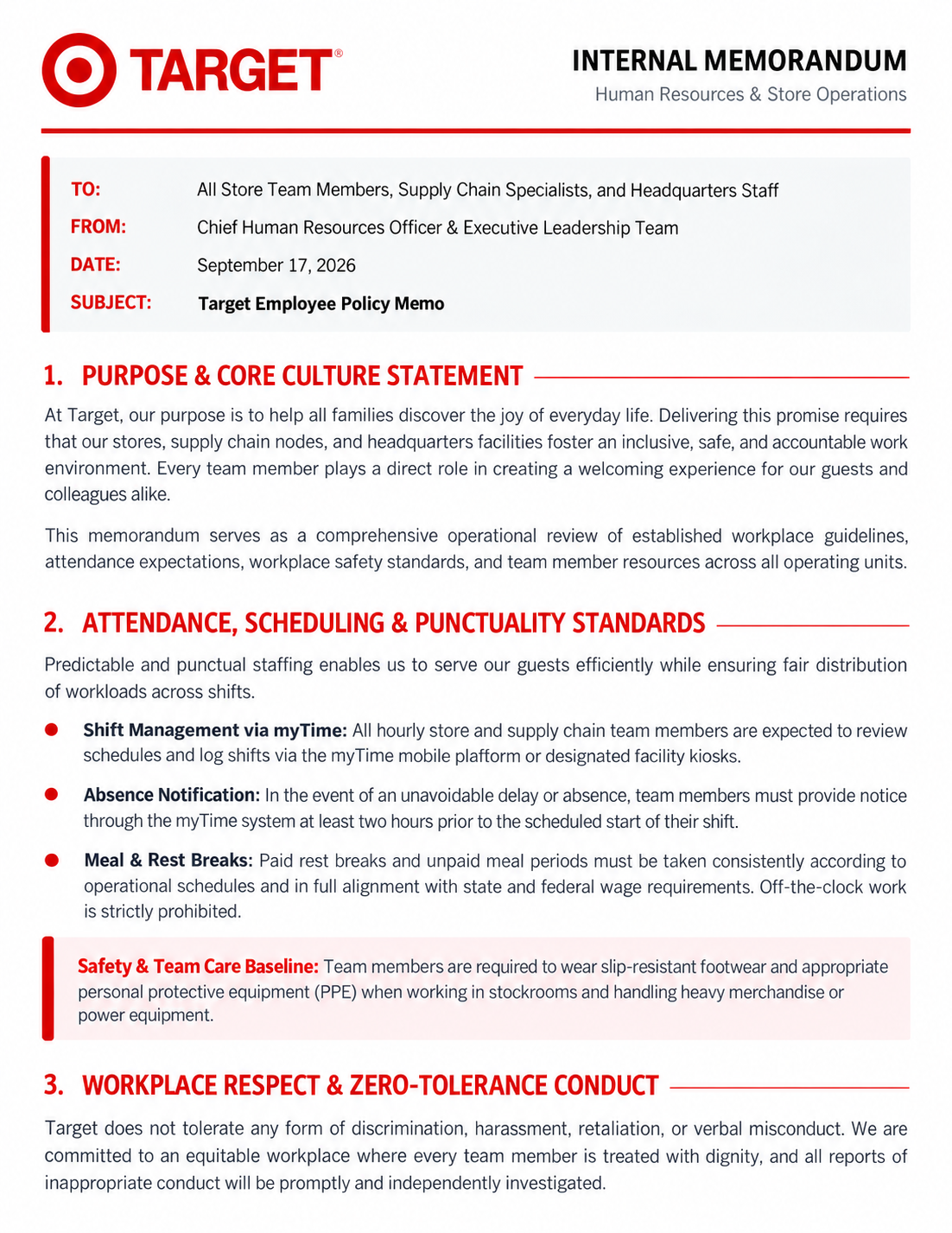 Target Employee Policy Memo - Free AI Memo Generator, 50+ Real Memo Examples