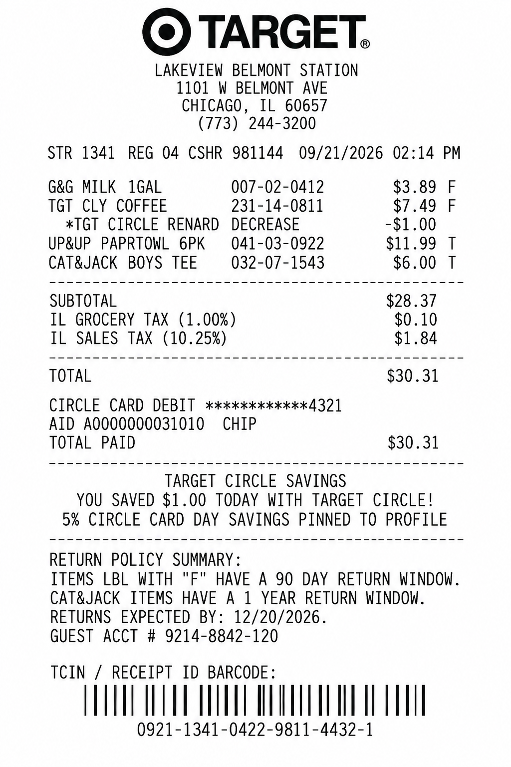 Target In-Store Retail Purchase Receipt - Free AI Receipt Generator, 50+ Real Receipt Examples
