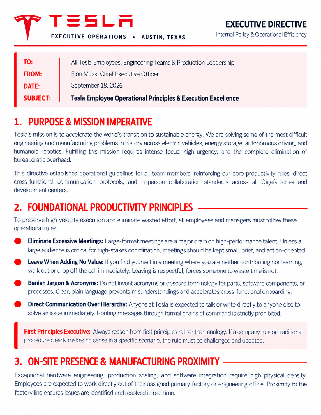 Tesla Employee Memo - Free AI Memo Generator, 50+ Real Memo Examples
