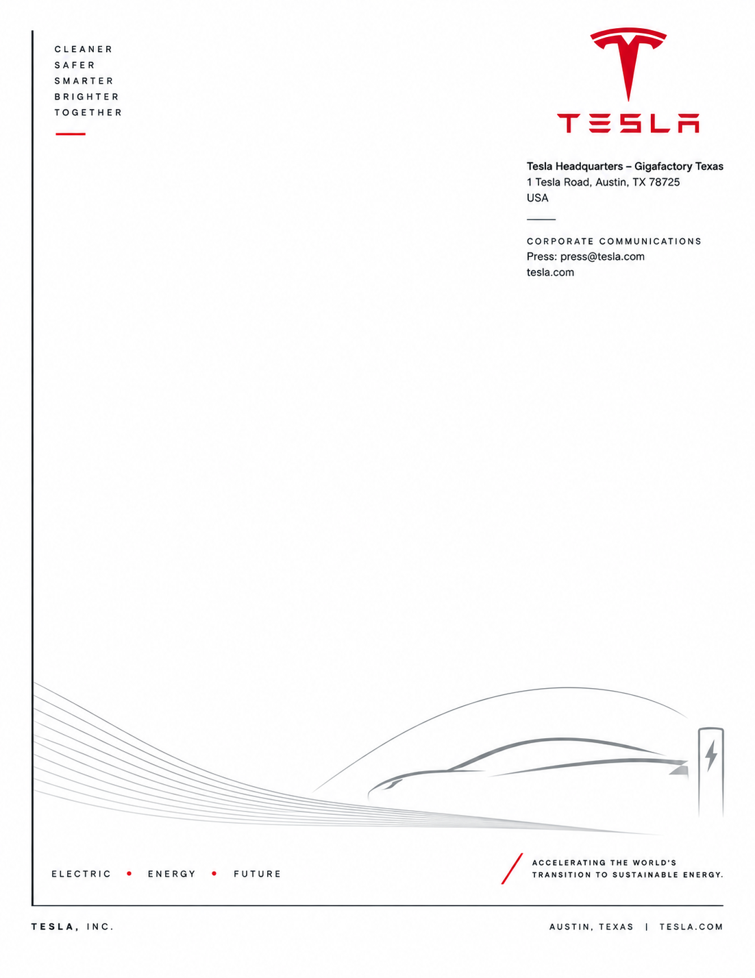 Tesla Letterhead - Free AI Letterhead Generator, 50+ Real Letterhead Examples