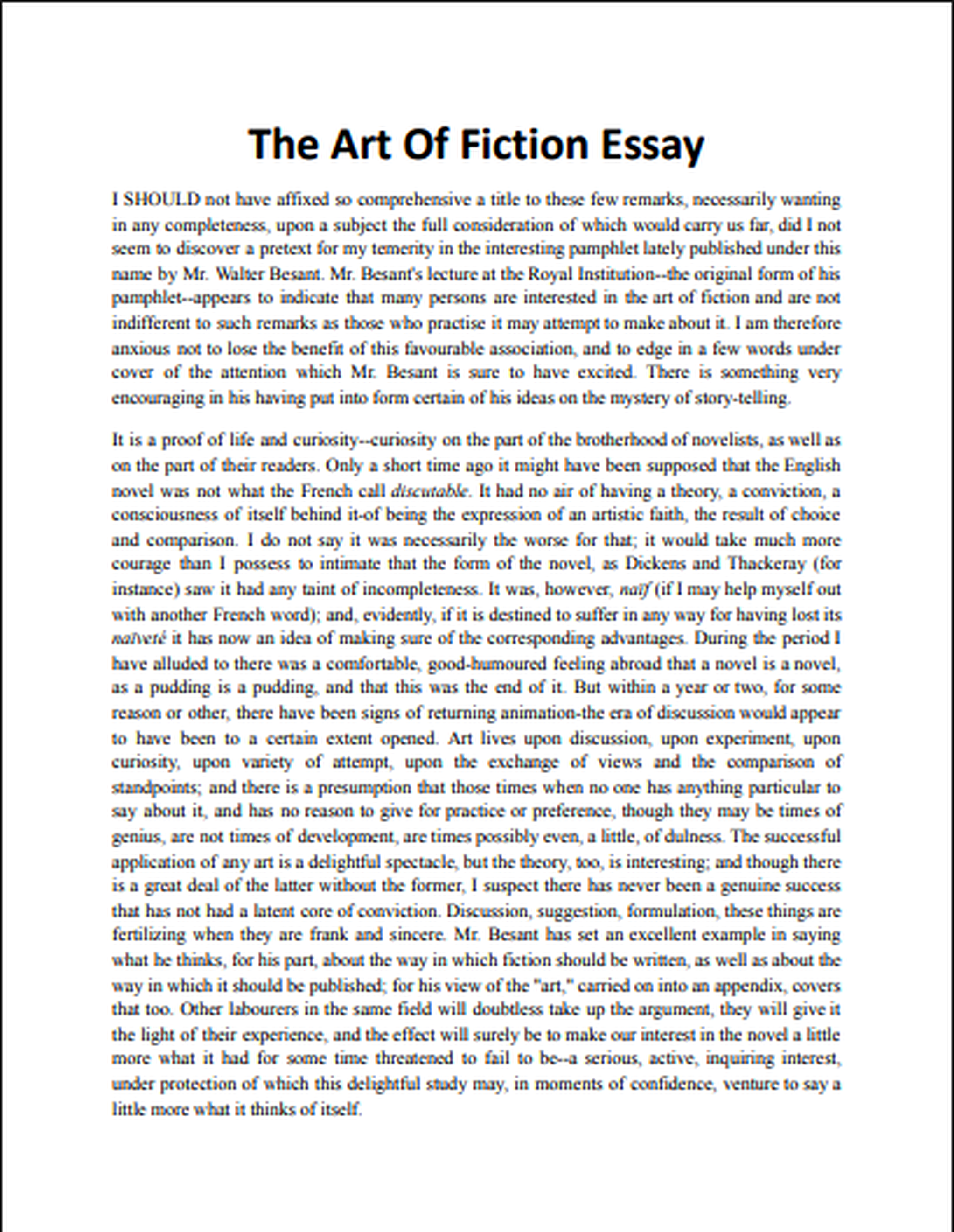 The Art of Fiction Essay - Free AI Essay Generator, 50+ Real Essay Examples
