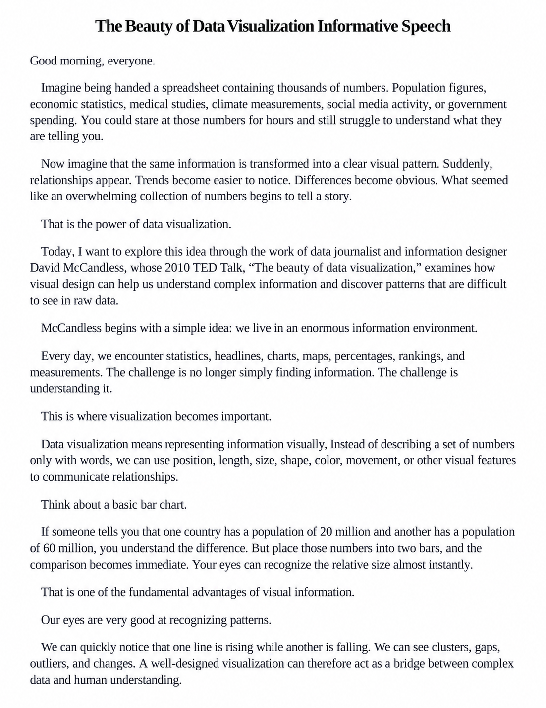 The Beauty of Data Visualization Informative Speech - Free AI Informative Speech Generator, 50+ Real Informative Speech Examples