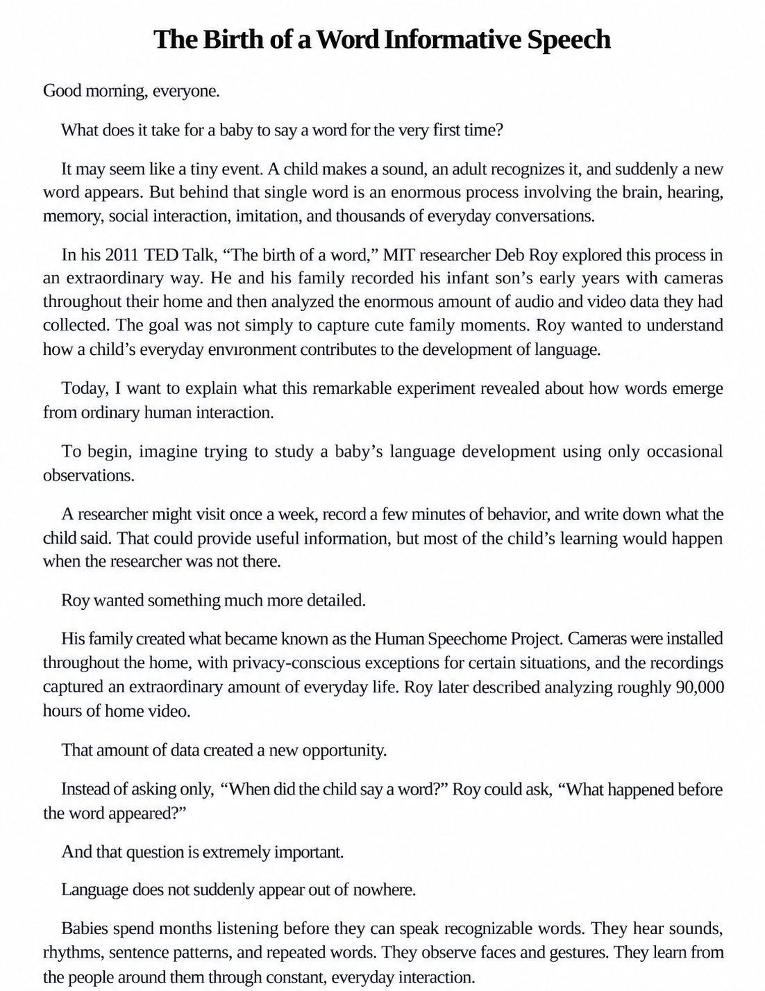The Birth of a Word Informative Speech - Free AI Informative Speech Generator, 50+ Real Informative Speech Examples