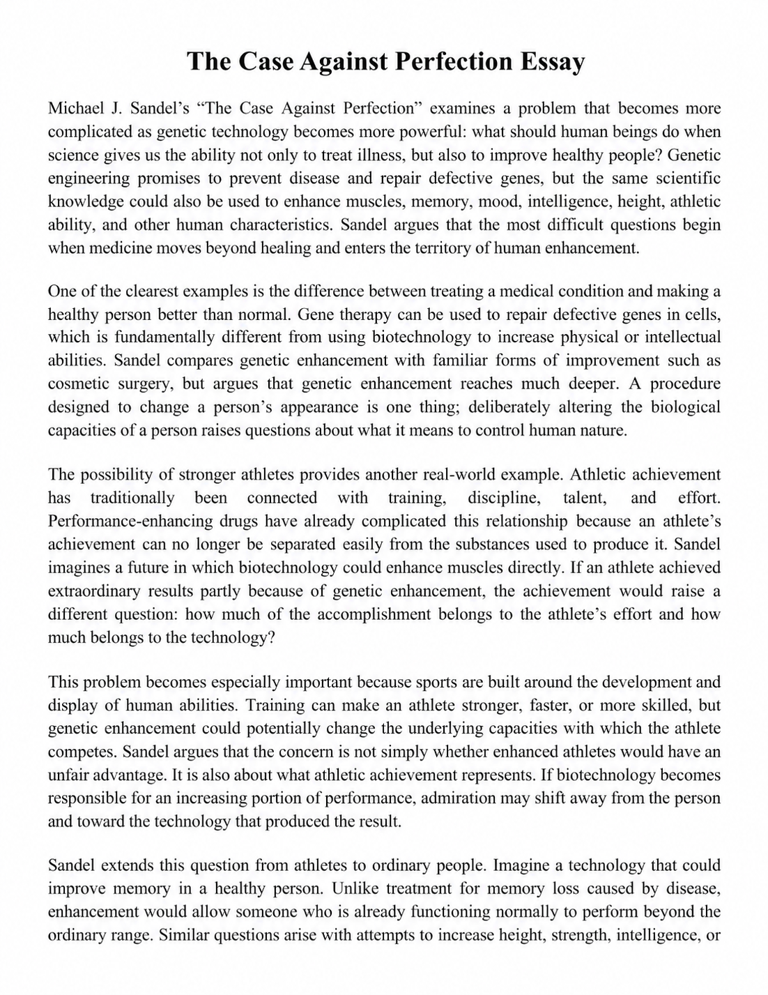 The Case Against Perfection Essay - Free AI Essay Generator, 50+ Real Essay Examples