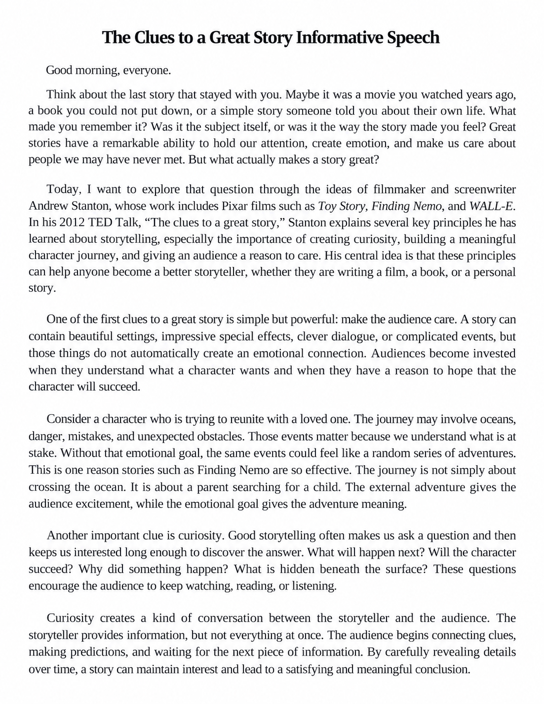 The Clues to a Great Story Informative Speech - Free AI Informative Speech Generator, 50+ Real Informative Speech Examples