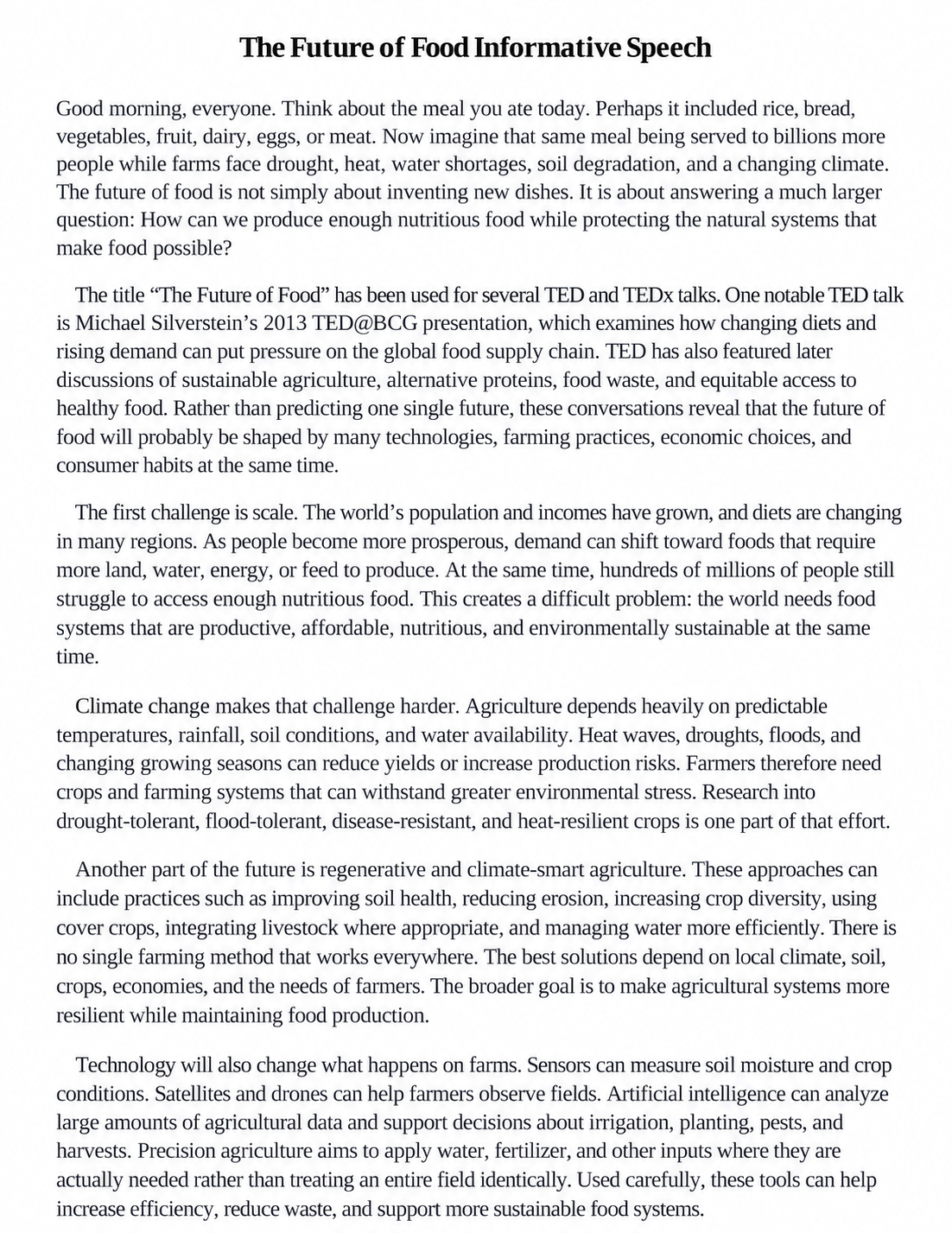 The Future of Food Informative Speech - Free AI Informative Speech Generator, 50+ Real Informative Speech Examples
