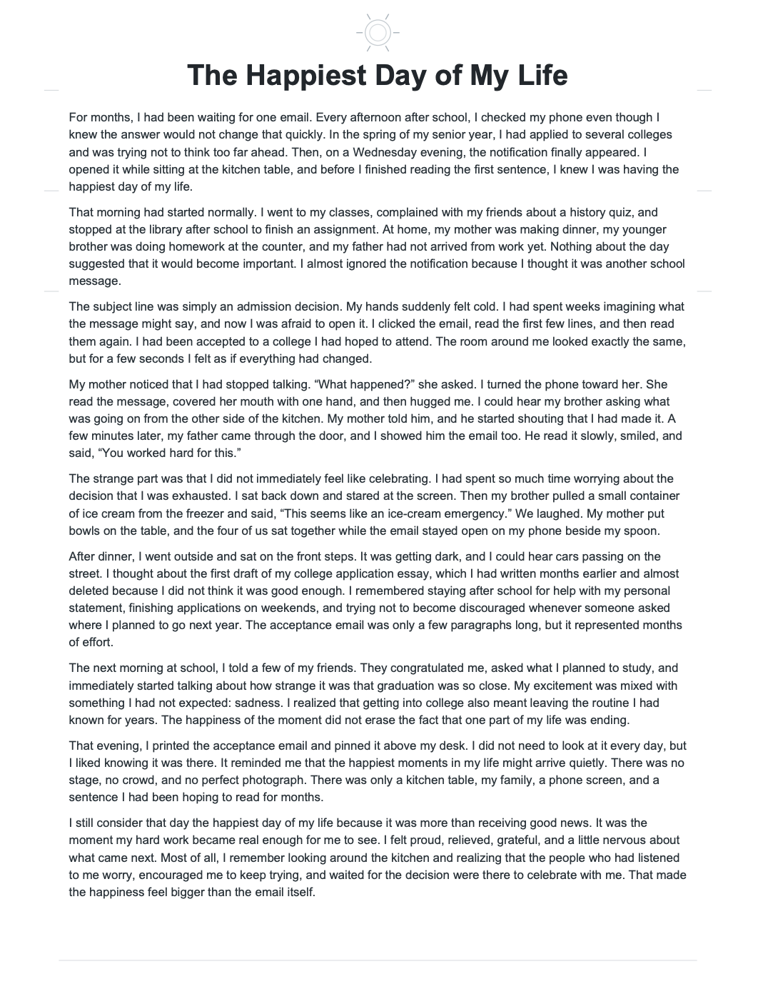 The Happiest Day of My Life Narrative Essay - Free AI Narrative Essay Generator, 50+ Real Narrative Essay Examples